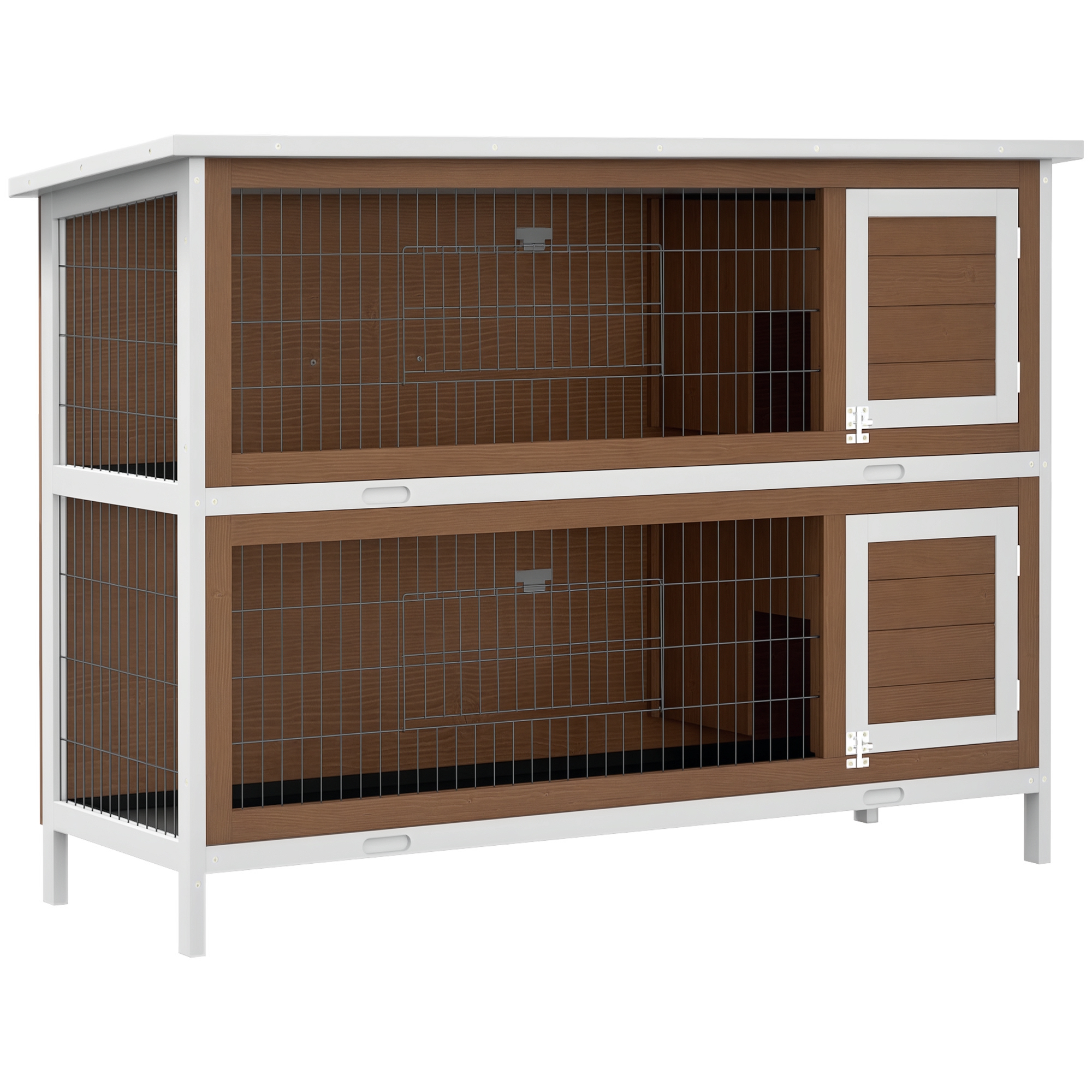 Wooden Rabbit Hutch w/ Dividers Asphalt Roof for Small Animals & Outdoors, Brown (Drop Shipping Only, Not for Amazon)