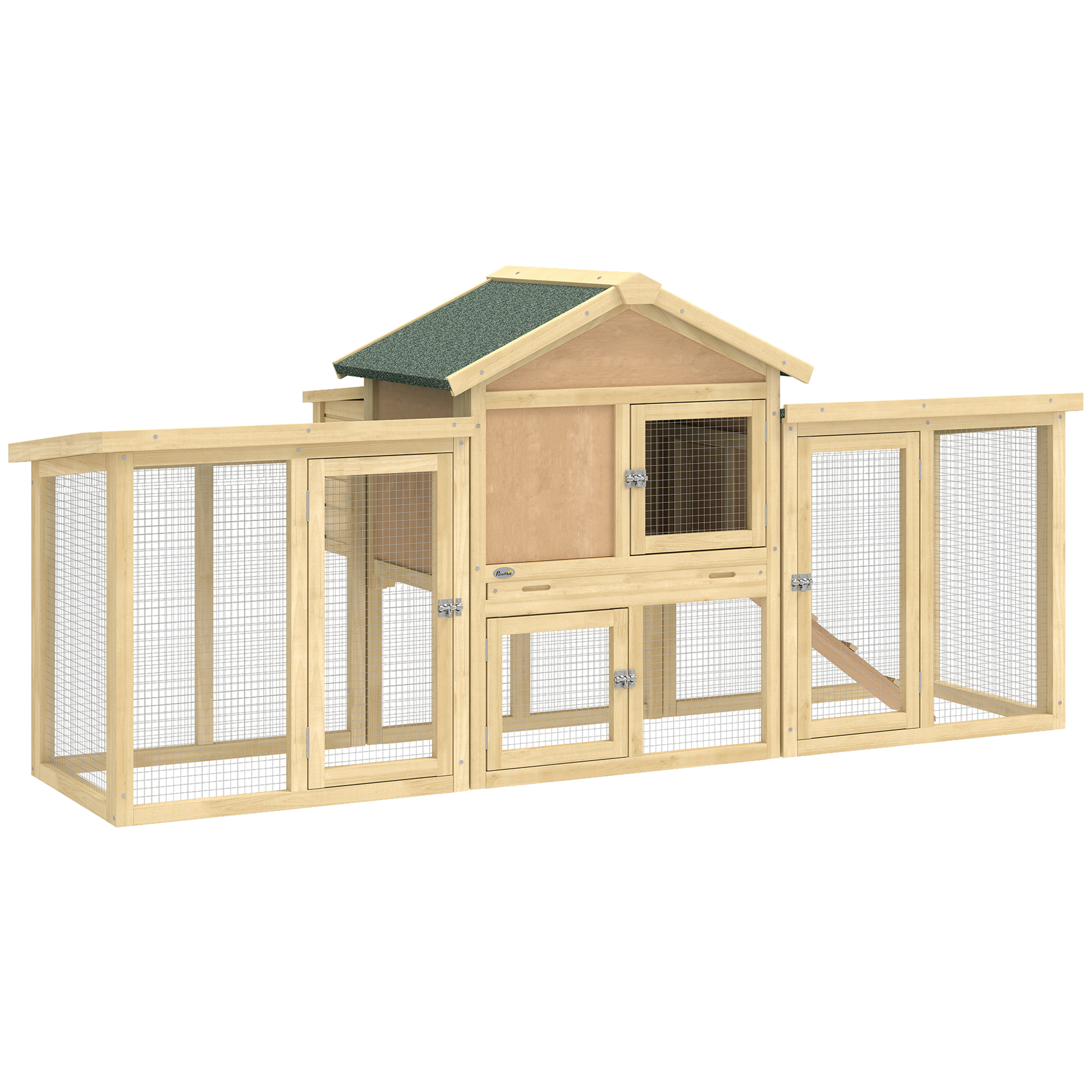Wooden Chicken Coop ith Nesting Box, Double Runs, Removable Tray, Ramp, for Garden Backyard (Drop Shipping Only, Not for Amazon)