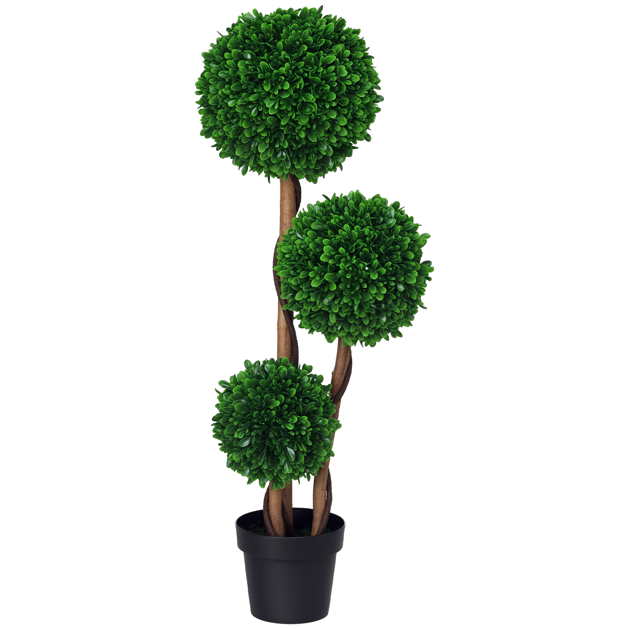 3.5ft Artificial Tree, Triple Ball Boxwood Topiary with Pot and Sandalwood Leaves, for Indoor Outdoor Home (Drop Shipping Only, Not for Amazon)