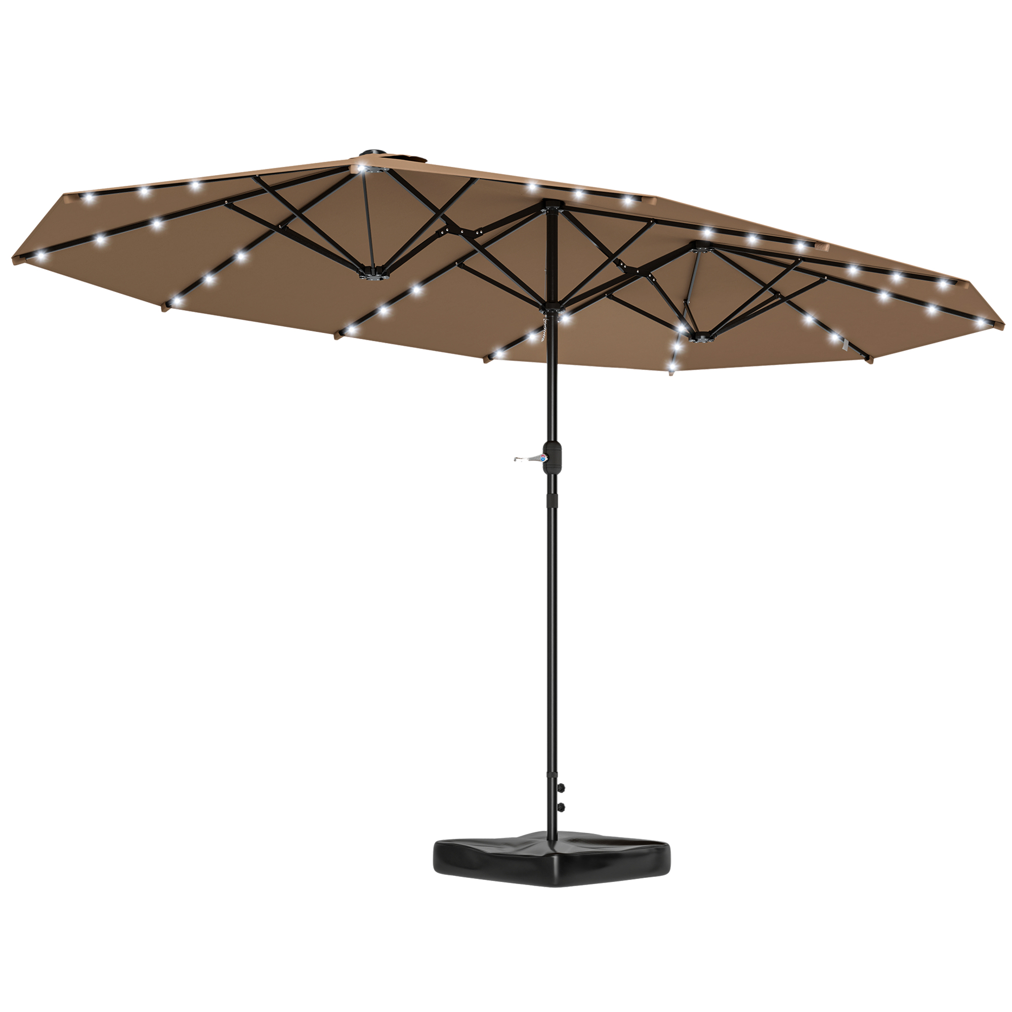 Garden Parasol 14.4 ft. Double-Sided Sun Umbrella with Base, Patio Parasol with LED Solar Lights, Khaki (Drop Shipping Only, Not for Amazon)