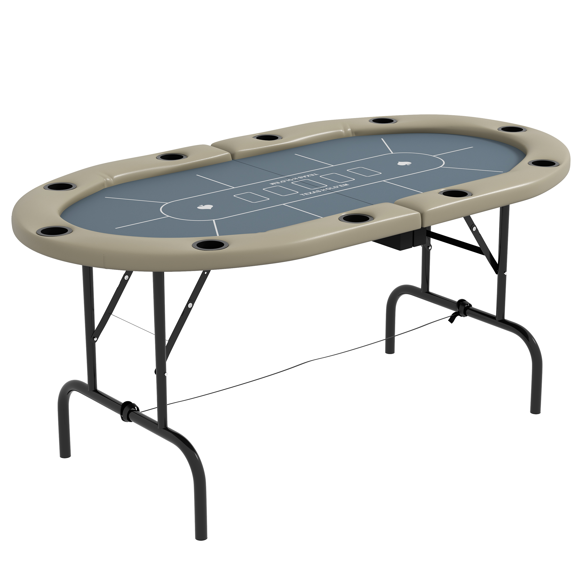8 P Folding Poker Table, with Cup Holders, Cushioning Edge, Brown and Blue (Drop Shipping Only, Not for Amazon)