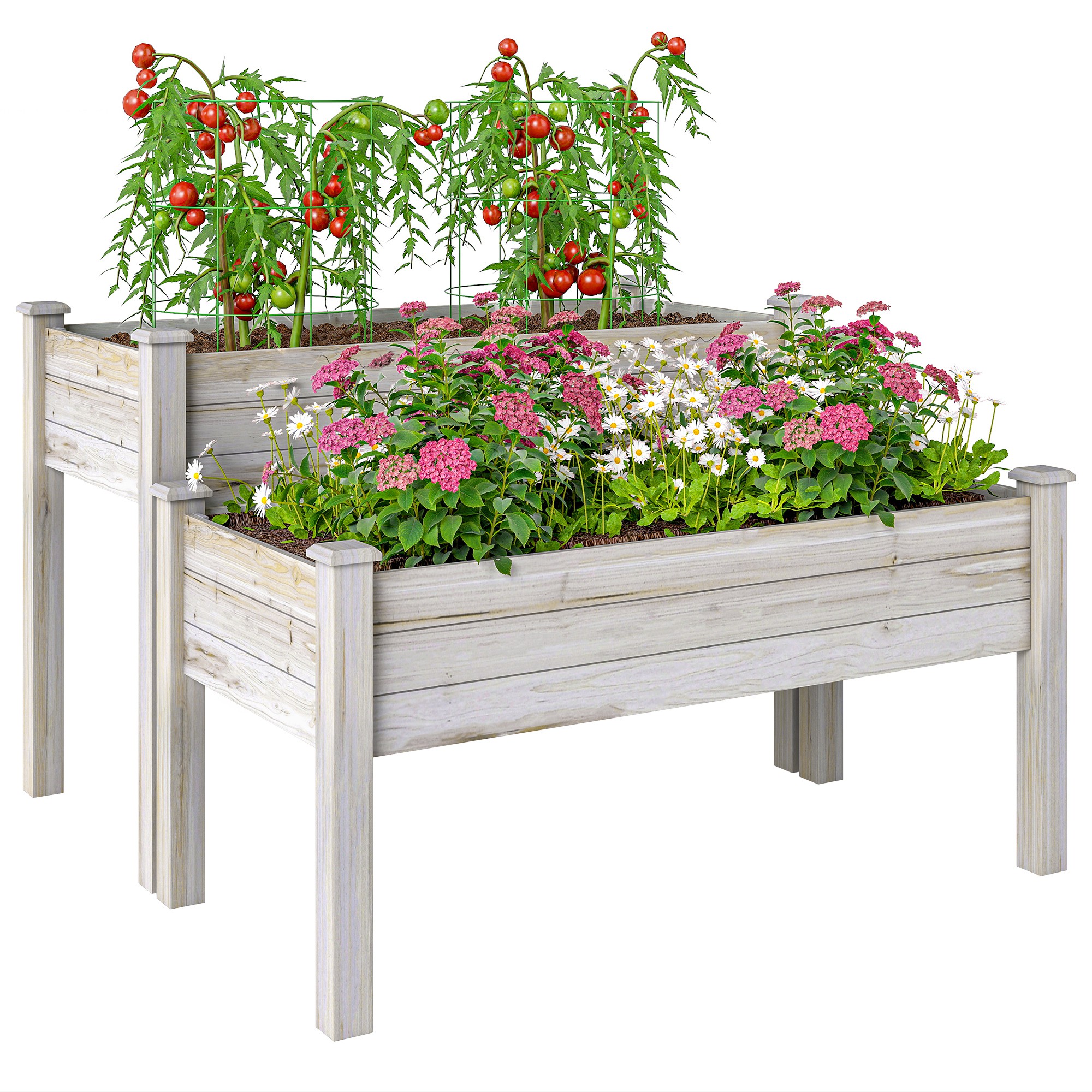 Fir Wood 2-Piece Raised Planter Flower Bed (Drop Shipping Only, Not for Amazon)