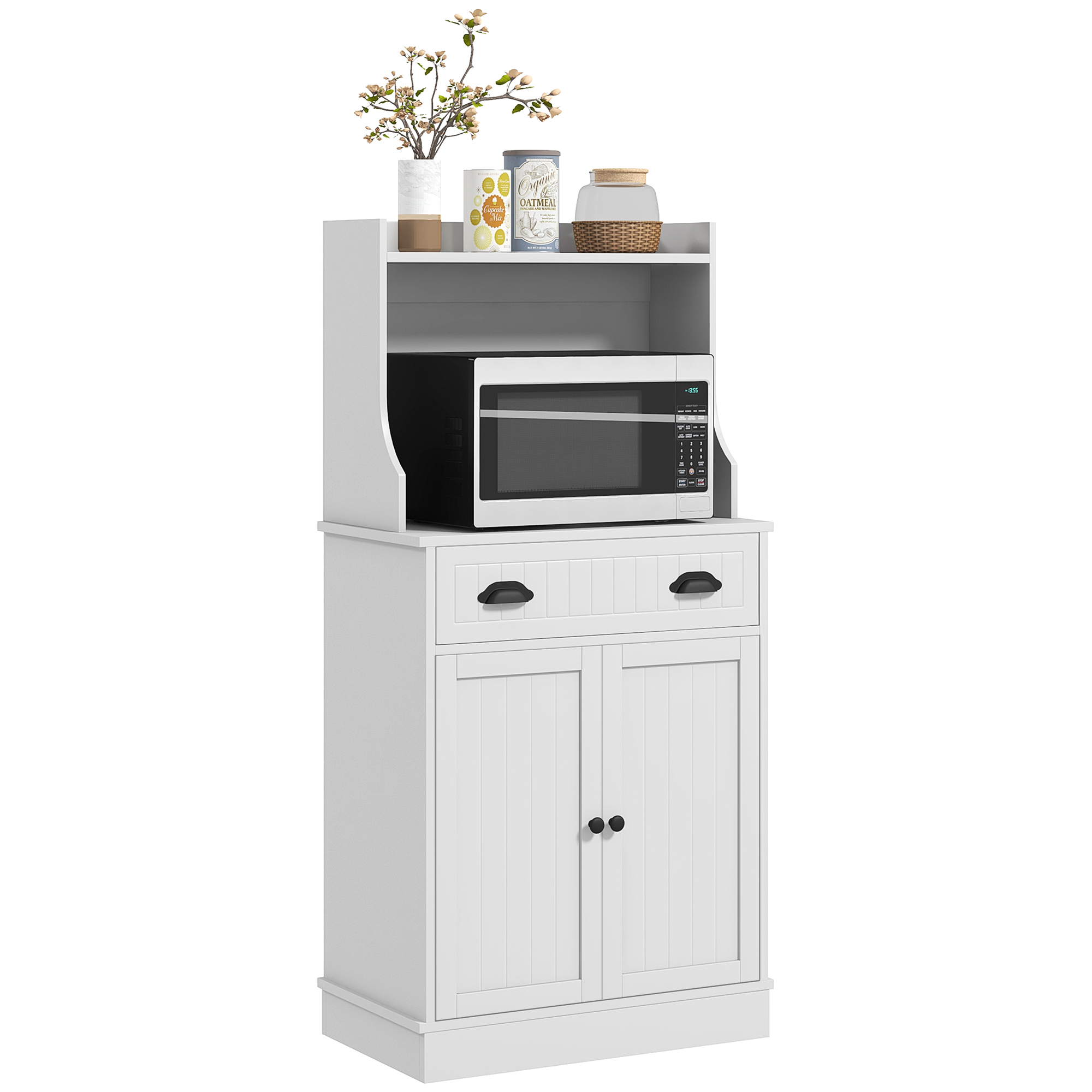 Kitchen Microwave Cabinet with Drawer, Cabinet and Adjustable Shelf, Buffet Cabinet with Hutch for Dining Room, White (Drop Shipping Only, Not for Amazon)
