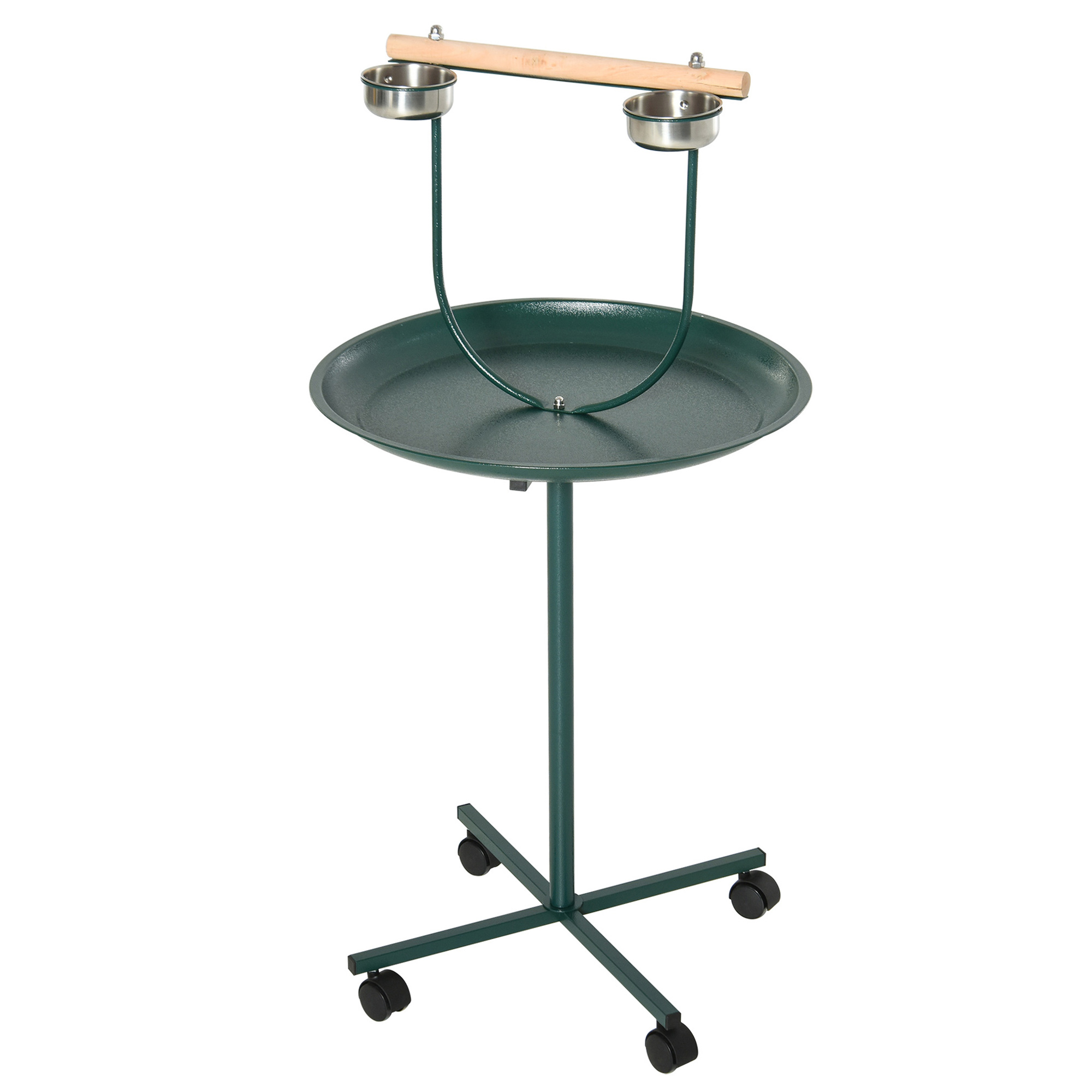 Bird Perch Stand with Four Wheels, Feeding Bowls, for Small, Medium Birds, Green (Drop Shipping Only, Not for Amazon)