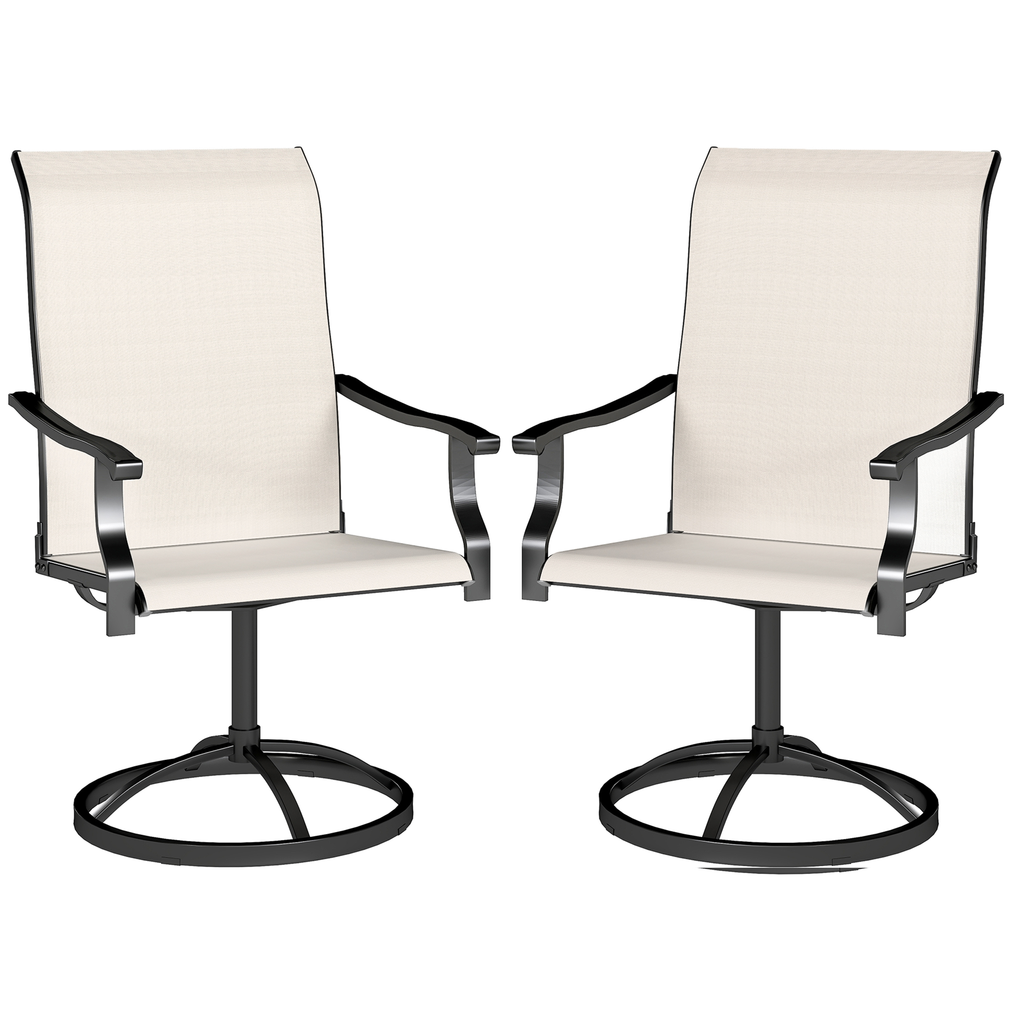 Patio Swivel Chairs Set of 2, High Back Patio Dining Chairs with All-Weather Mesh for Backyard, Lawn, Garden, Cream (Drop Shipping Only, Not for Amazon)