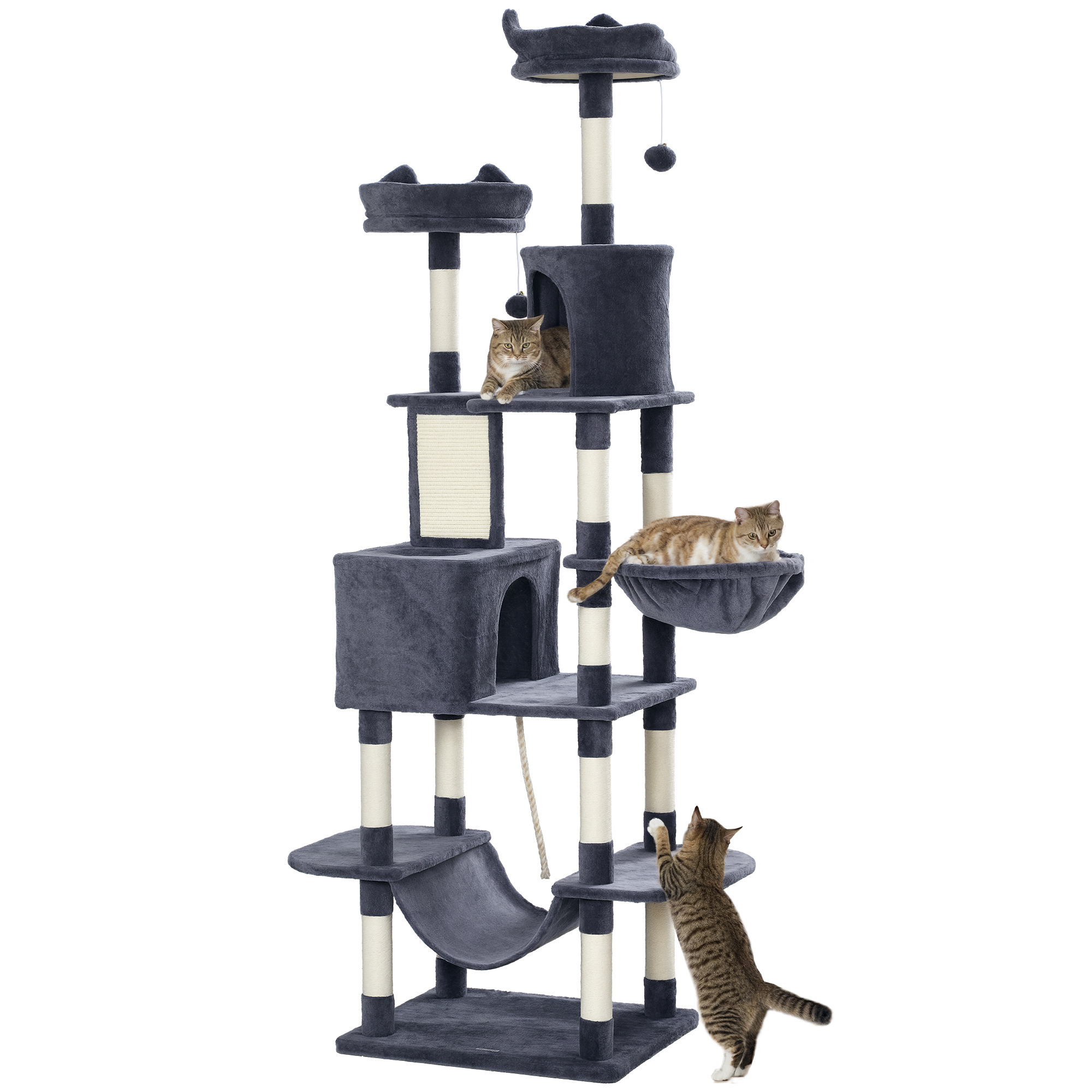 206cm Cat Tree, Multi-Level Cat Tower with Scratching Posts and Board, Beds, Condos, Platforms, Toy Balls, Dark Grey (Drop Shipping Only, Not for Amazon)