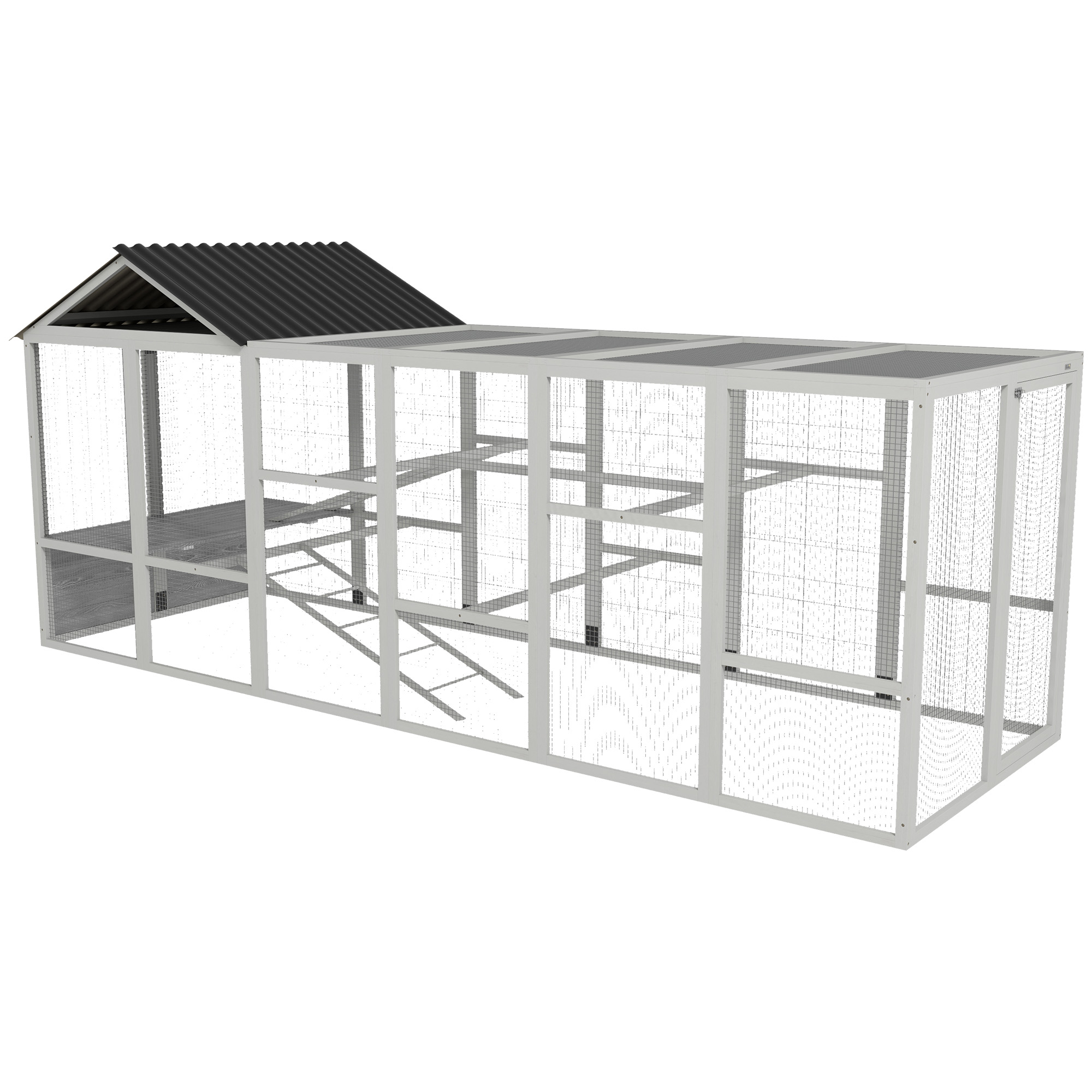 Wooden Chicken Coop Run for 6 - 10 Chickens, Hen House Add-On with Storage, Perches, 141.75