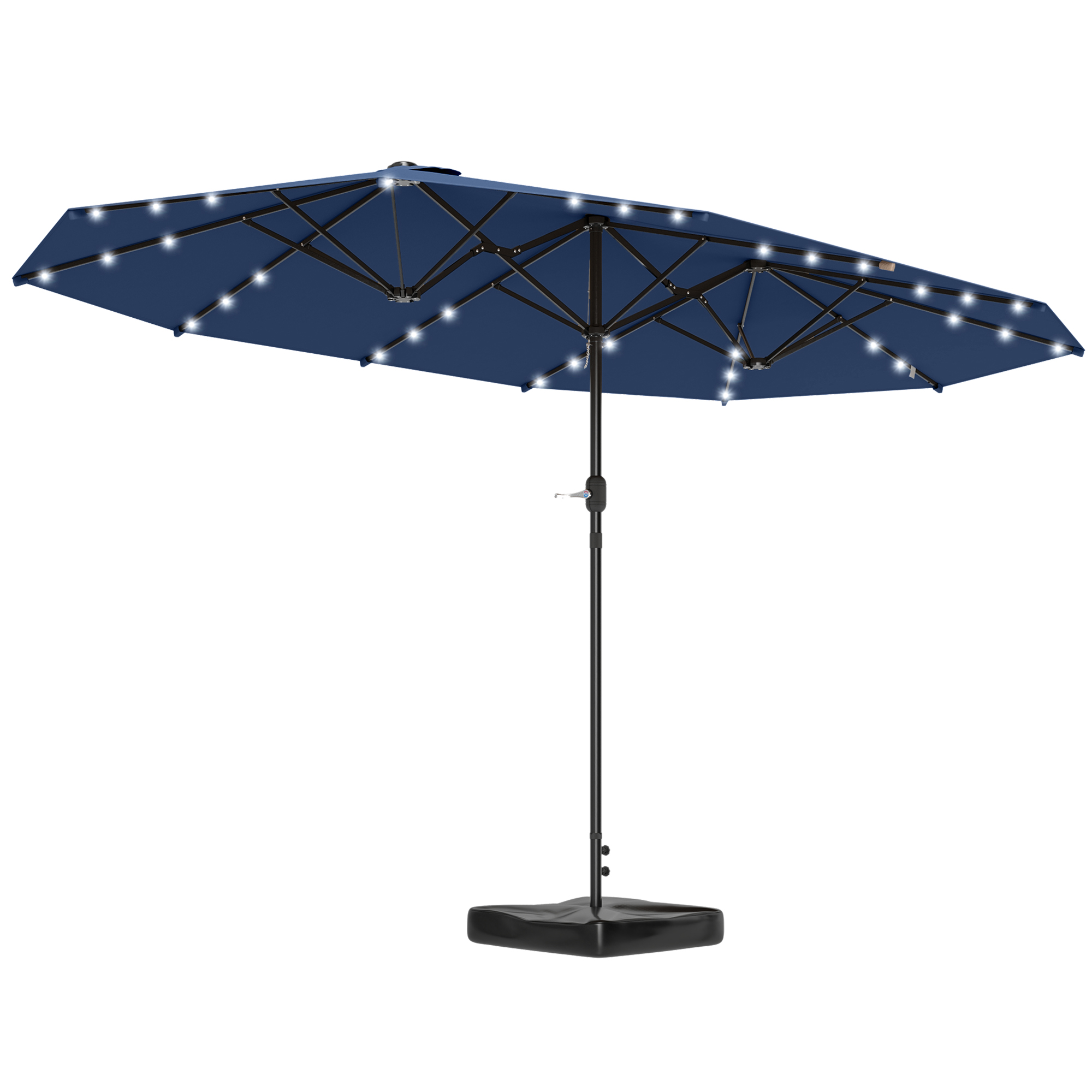 Garden Parasol 14.4ft Double-Sided Sun Umbrella with Base, Patio Parasol with LED Solar Lights, Navy Blue (Drop Shipping Only, Not for Amazon)