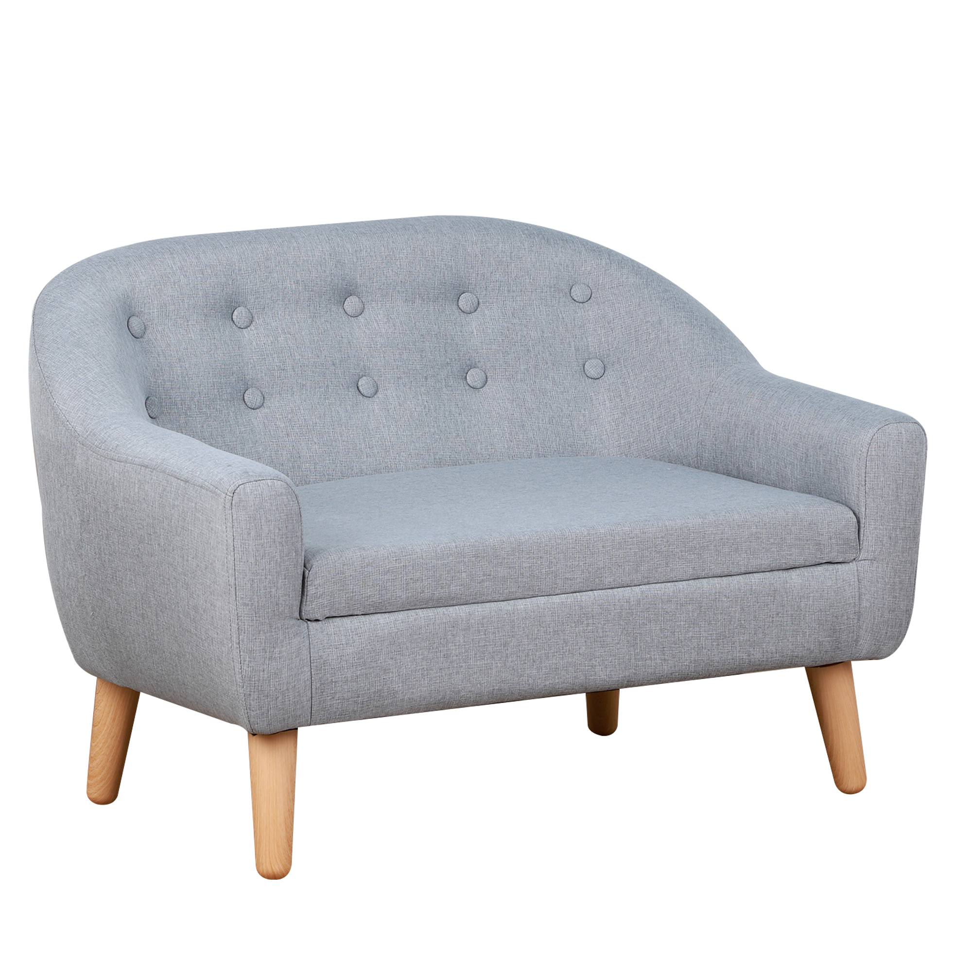2-Seat Kids Sofa, Toddler Sofa Couch, Linen-Like Fabric & Wood Frame Sofa Chair for Ages 3-7, 11