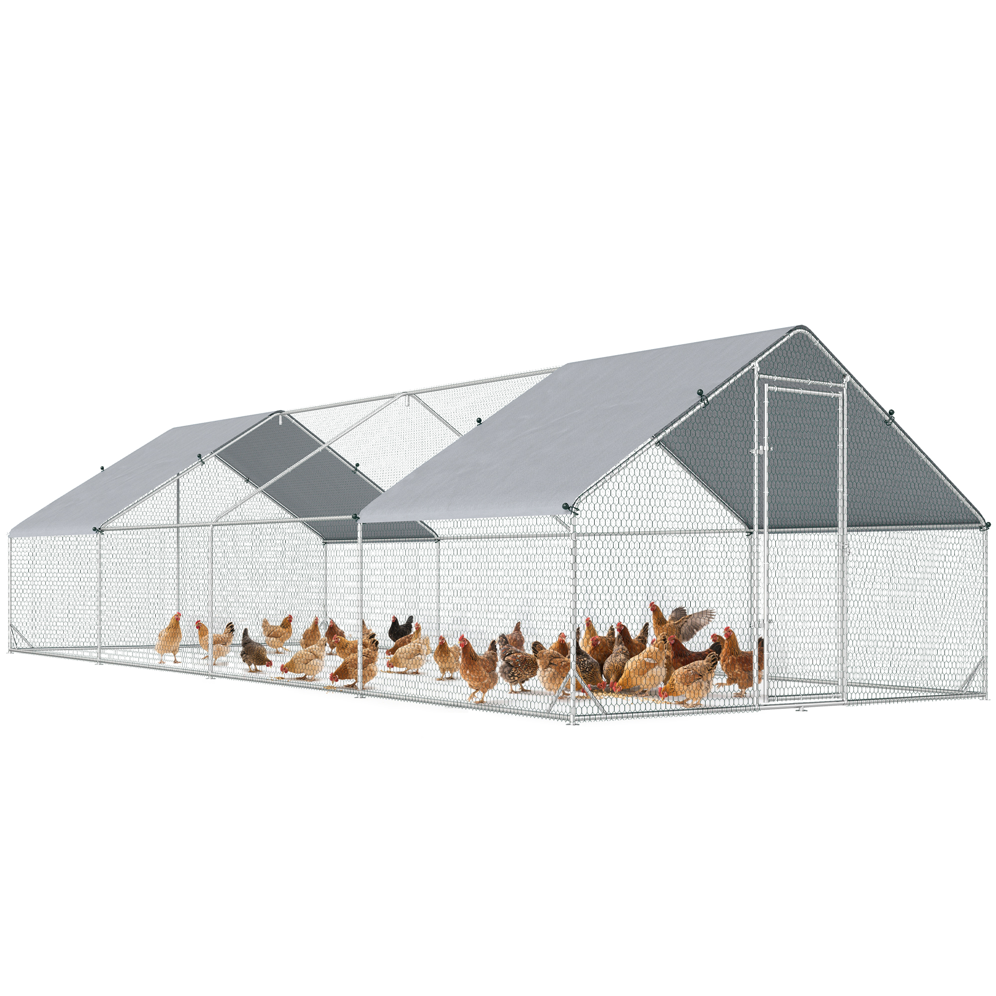 Chicken Run Galvanised Walk-in Chicken Coop Hen Poultry House Cage Rabbit Hutch with Water-Resist Cover, 3 x 8 x 2m (Drop Shipping Only, Not for Amazon)