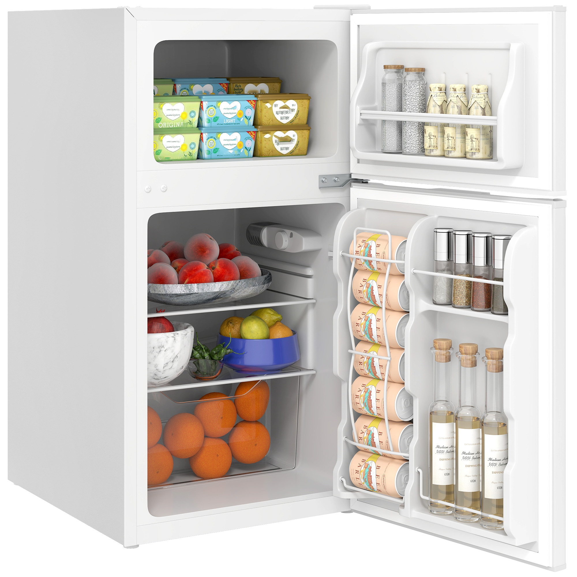 3.2 Cu.Ft Mini Fridge with Freezer, Compact Refrigerator with Adjustable Thermostat, Shelf and Double Reversible Door for Bedroom, Dorm, Home Office, Energy Efficient, White (Drop Shipping Only, Not for Amazon)