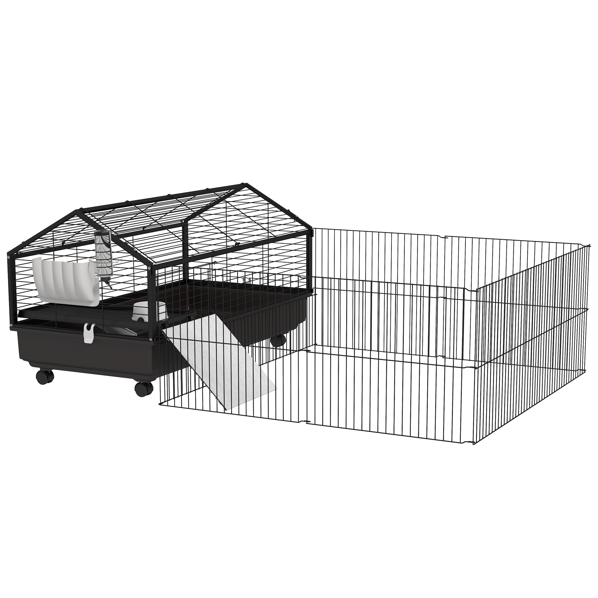 Small Animal Playpen Cage with Rolling Caster, Water Bottle 46.5