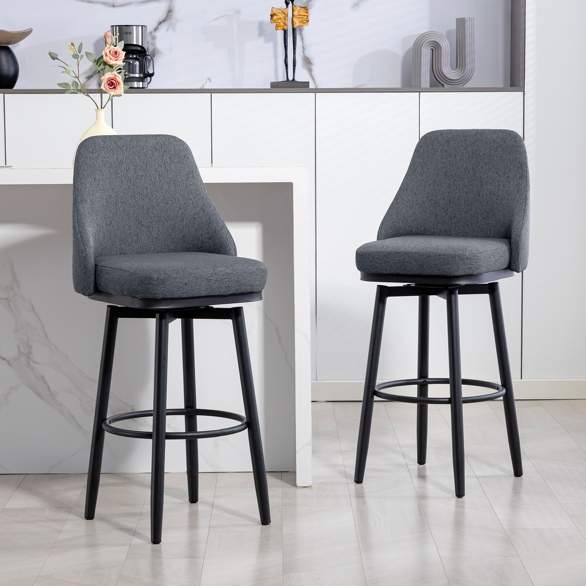 Modern Bar Stools, Set of 2 Swivel Kitchen Chairs, Dark Gray (Drop Shipping Only, Not for Amazon)