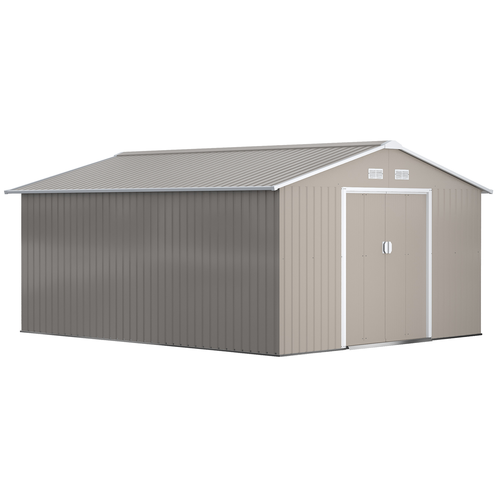 13 x 11ft Garden Metal Storage Shed Outdoor Storage Shed with Foundation Kit Ventilation & Doors, Light Grey (Drop Shipping Only, Not for Amazon)