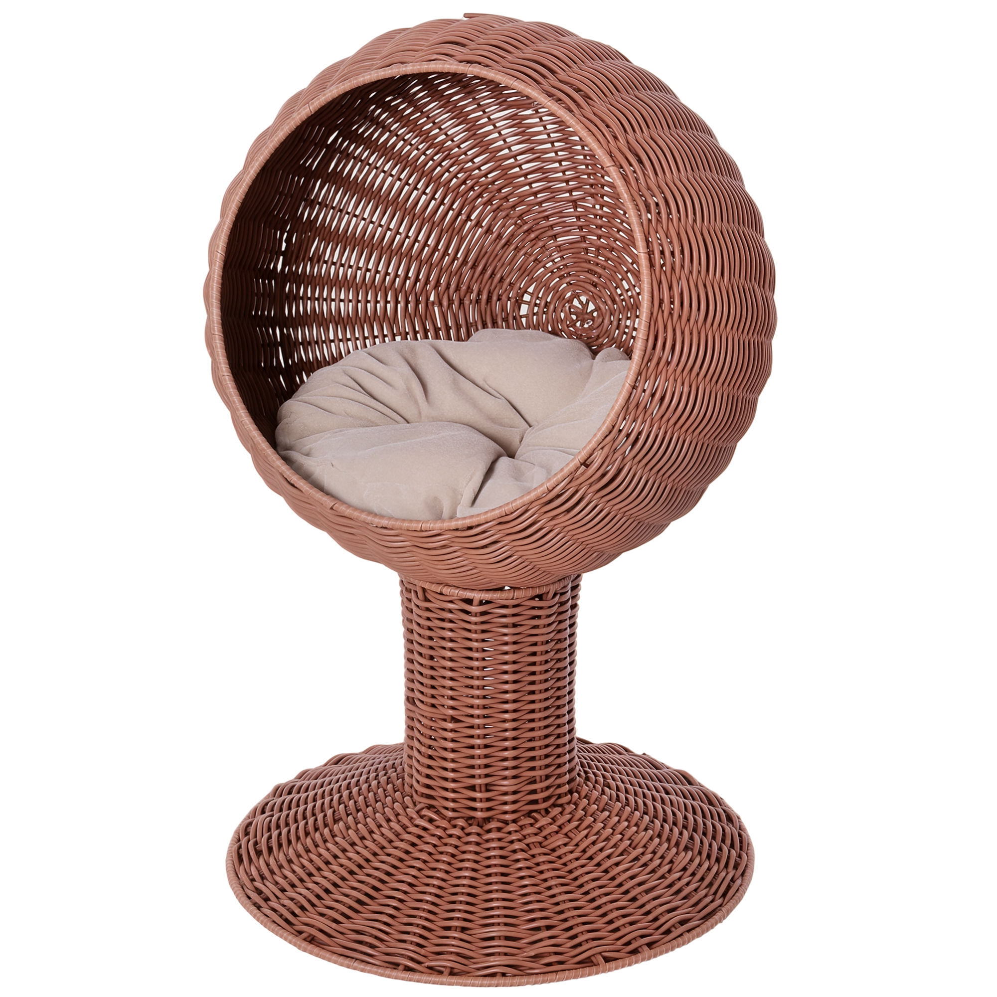 Elevated Cat Bed with Rotatable Egg Chair Pod, Cat Basket Bed with Thick Cushion, Natural Mat Grass Woven Kitty House, Brown (Drop Shipping Only, Not for Amazon)