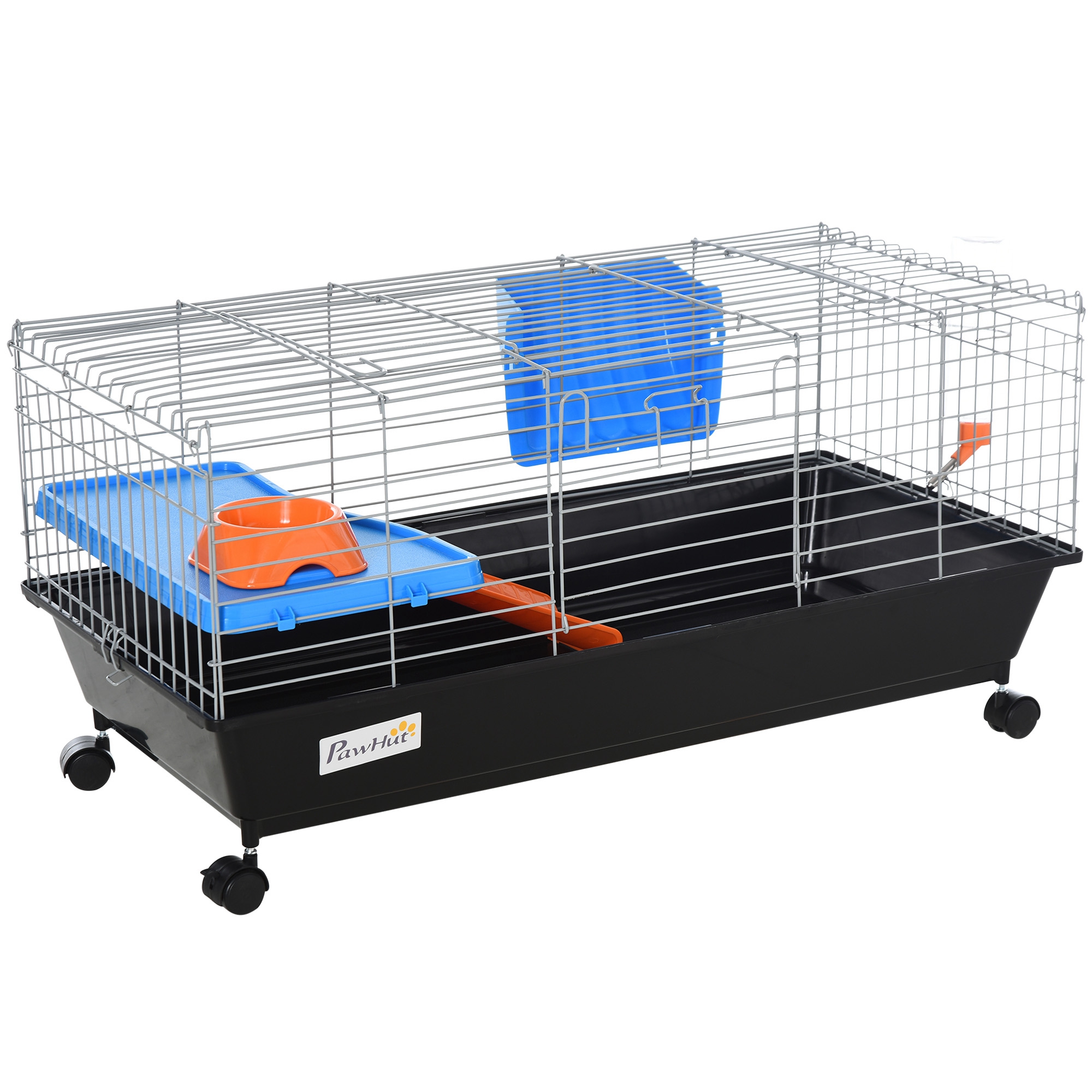 Small Animal Cage Rabbit Guinea Pigs Chinchillas Cage w/ Wheels Water Bottle Food Dish Platform Ramp 89 x 44 x 43 cm Green (Drop Shipping Only, Not for Amazon)