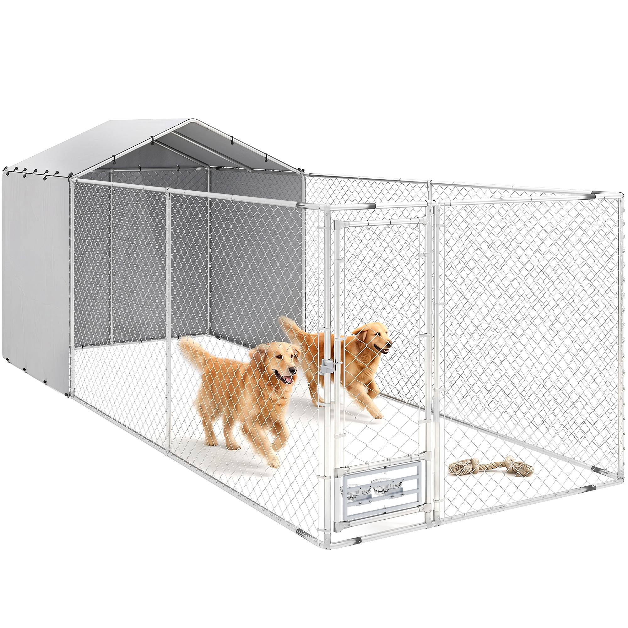 Galvanized Chain Link Large Outdoor Dog Kennel with Waterproof & UV-Resistant Cover, for M&L Dogs, 19.7' x 7.5' x 7.5' (Drop Shipping Only, Not for Amazon)