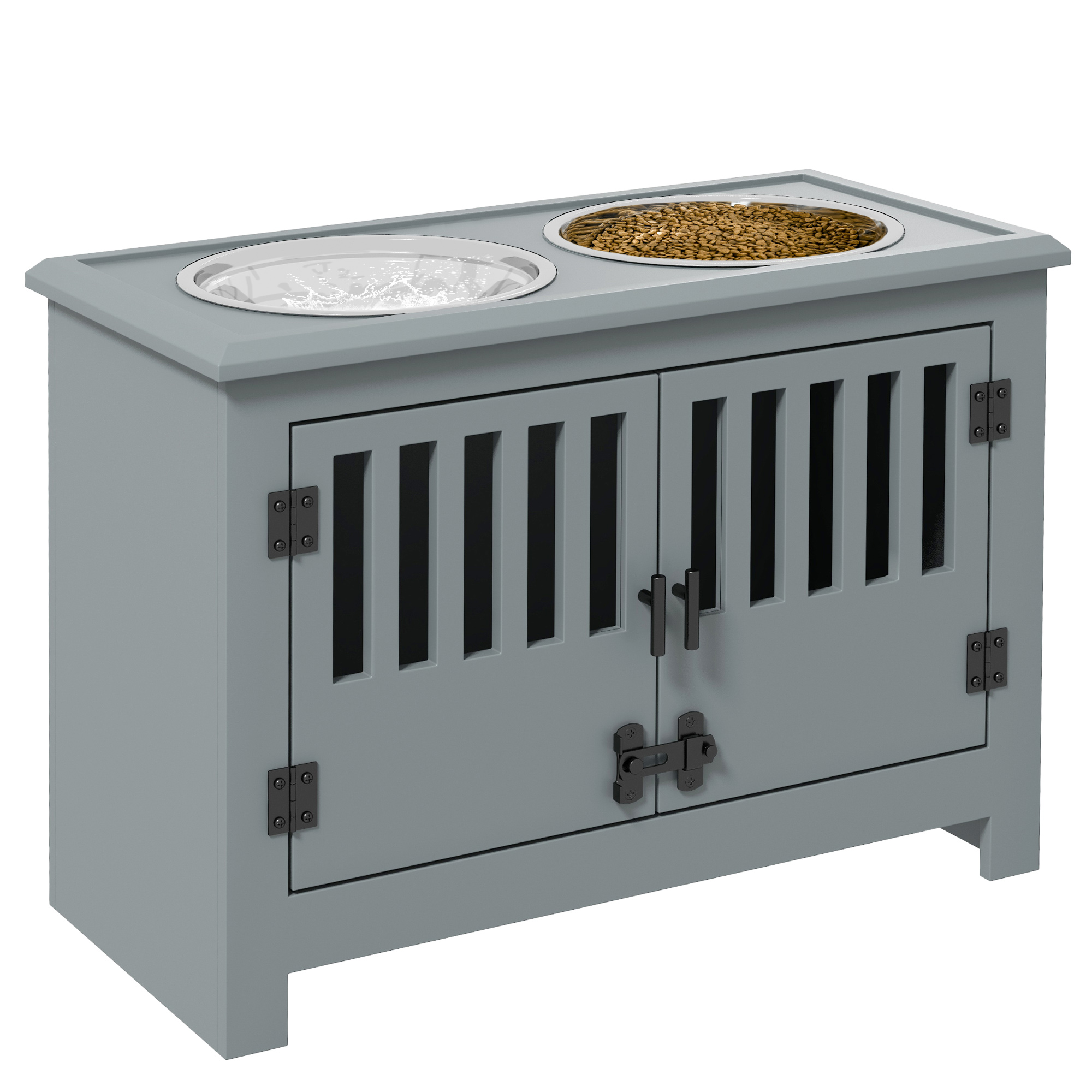 Raised Dog Bowls, Pet Feeding Station, with Storage, Food and Water Bowls, for Large Dogs - Grey (Drop Shipping Only, Not for Amazon)