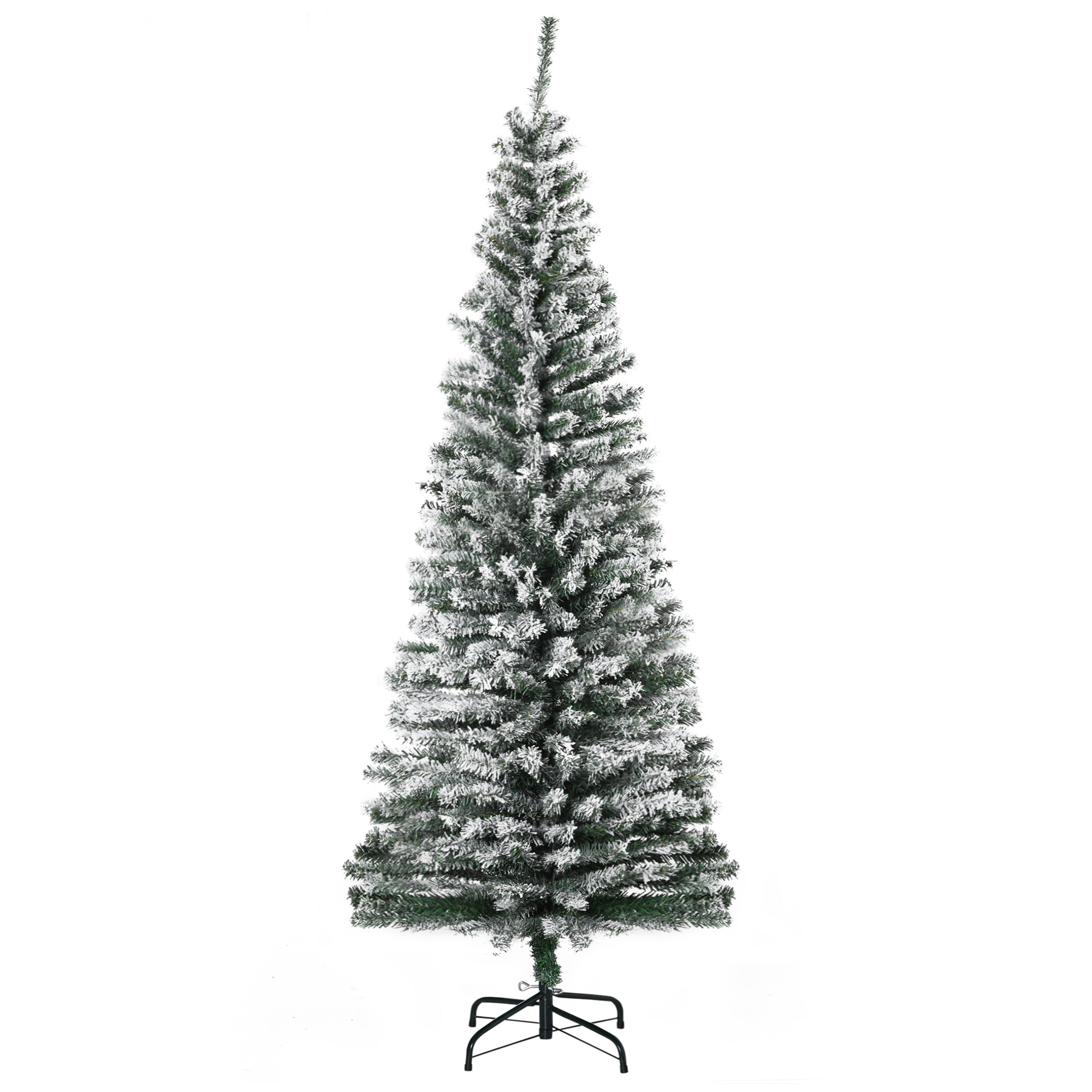 6ft Flocked Christmas Tree, Pencil Artificial Xmas Tree with Faux Snow, Dense Branches, Foldable Metal Base for Indoor Holiday Decor (Drop Shipping Only, Not for Amazon)
