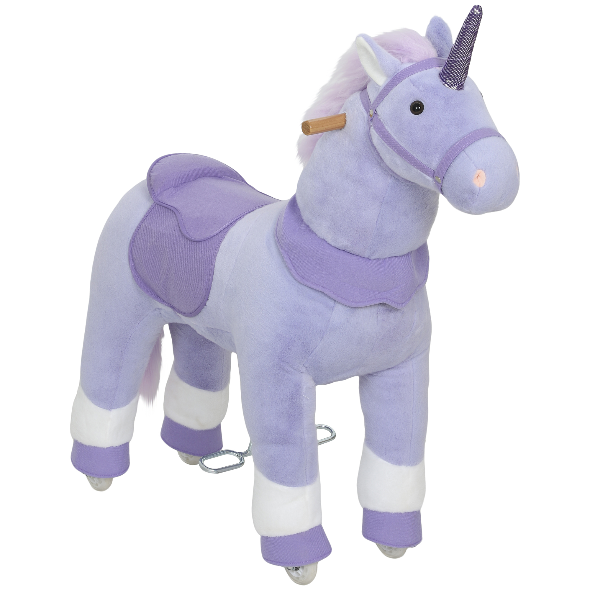 Qaba Ride on Unicorn Toy for Kids 4-7 Years, 37.8 Inch Plush Baby Rocking Horse with Wheels, No Battery Required, Purple (Drop Shipping Only, Not for Amazon)