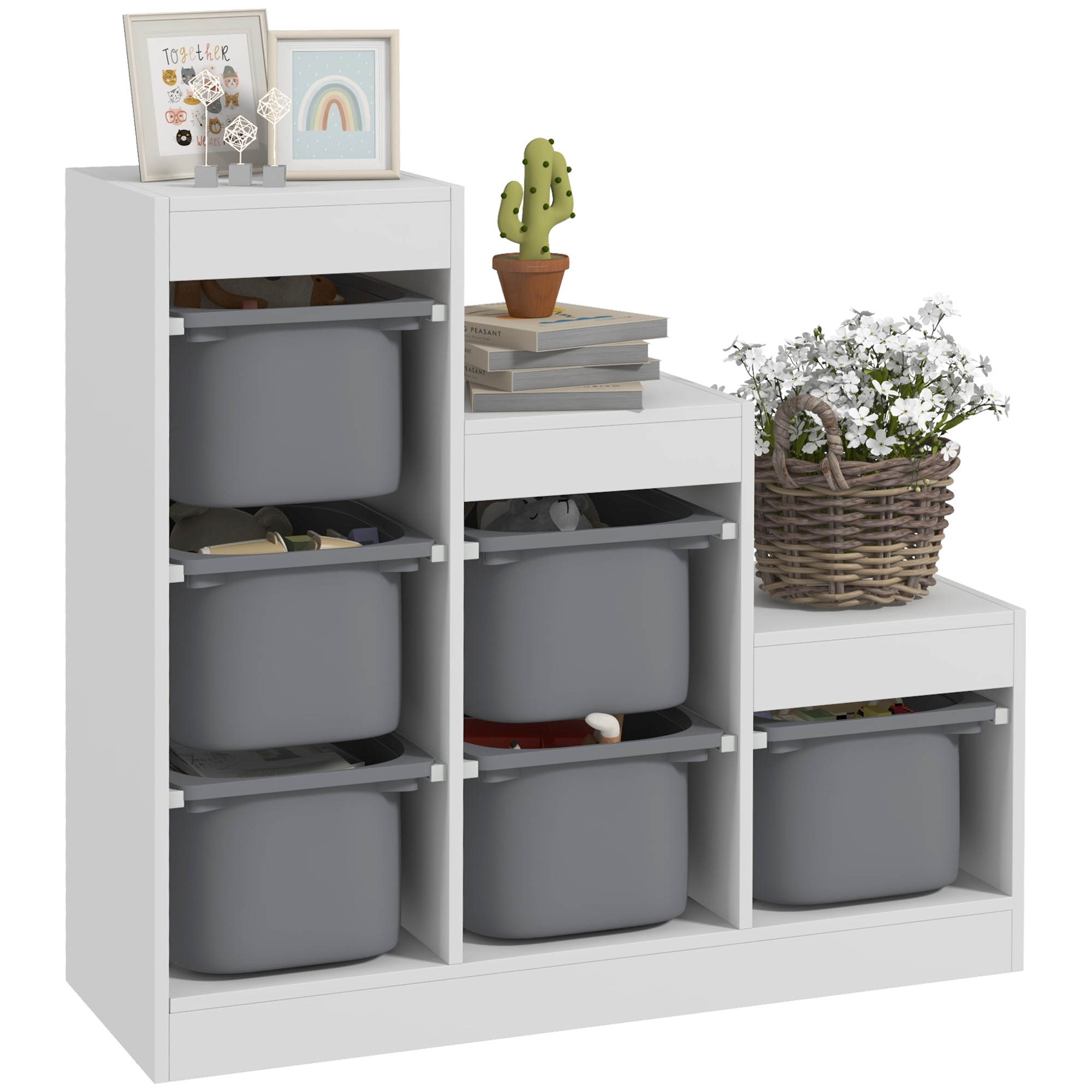 Toy Storage Organiser, Three-Layer Kids Toy Storage Units, with Removable Bins, for Ages 3-8 Years, Grey (Drop Shipping Only, Not for Amazon)