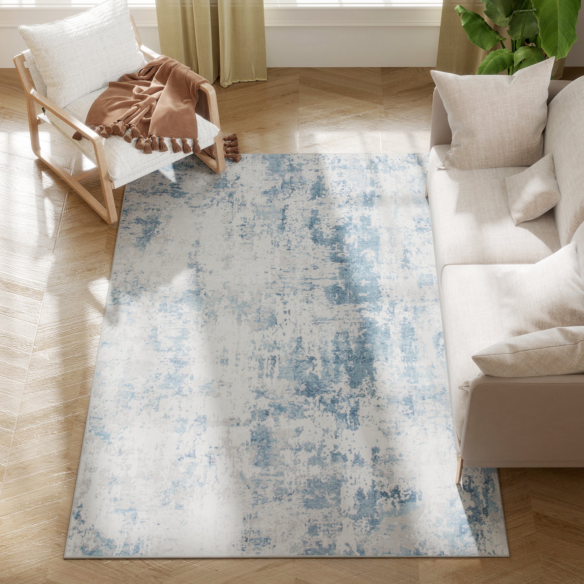 Area Rug 4x6, Machine Washable Rug, Non-Slip Modern Abstract Floor Carpet for Living Room, Bedroom, Dining Room, Blue (Drop Shipping Only, Not for Amazon)