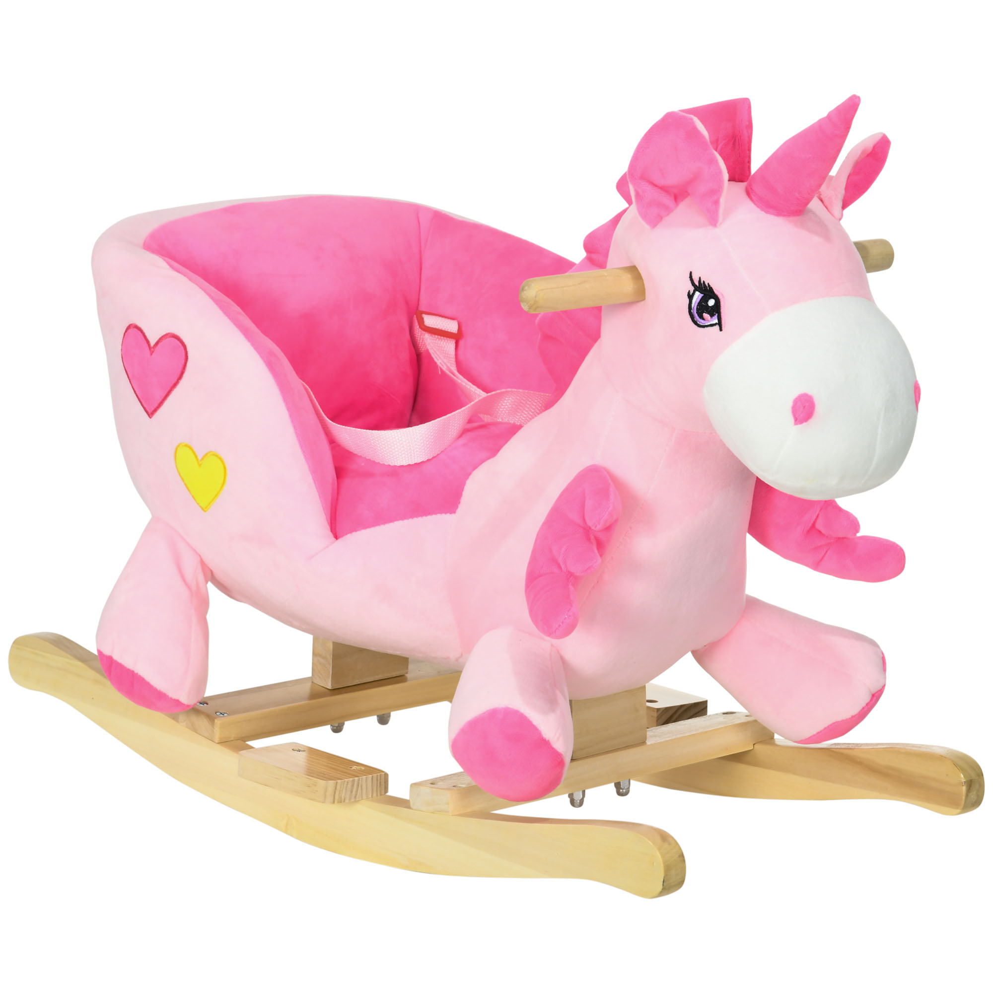 Kids Rocking Horse Ride on Unicorn with Songs, Wooden Base, Seatbelt, for Ages 18-36 Months, Pink (Drop Shipping Only, Not for Amazon)