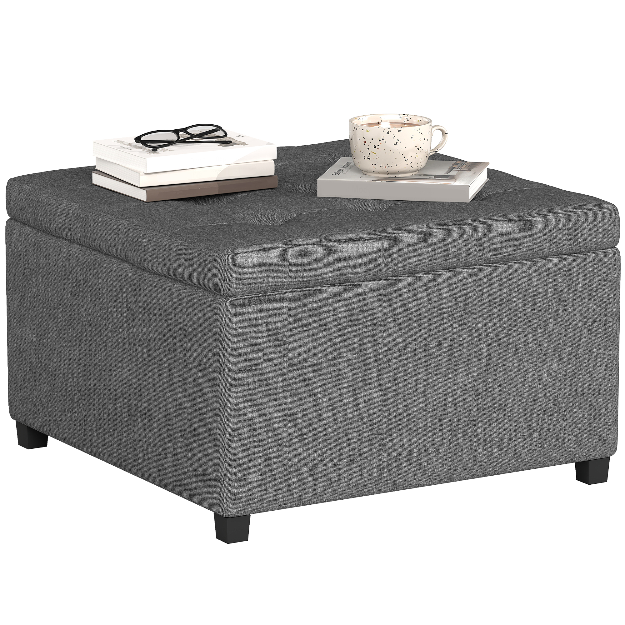 Round Storage Ottoman Bench, Button Tufted Ottoman with Flip Top for Living Room, Entryway and Bedroom, Blue (Drop Shipping Only, Not for Amazon)