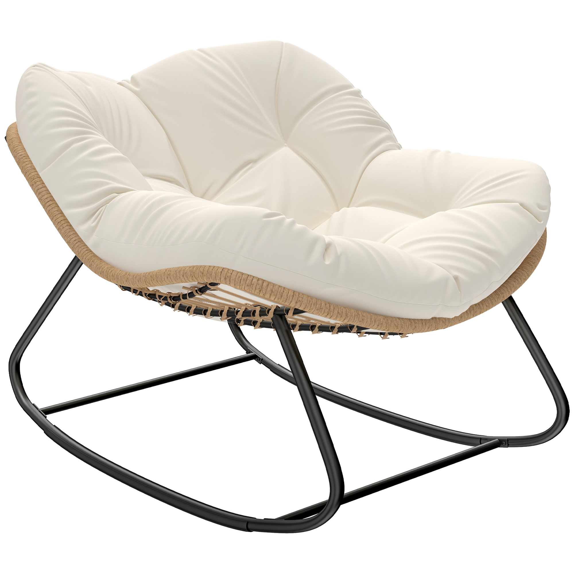 Indoor Outdoor Papasan Rocking Chair, Oversized Rocking Egg Chair with Cushion for Garden, Patio, Cream White (Drop Shipping Only, Not for Amazon)