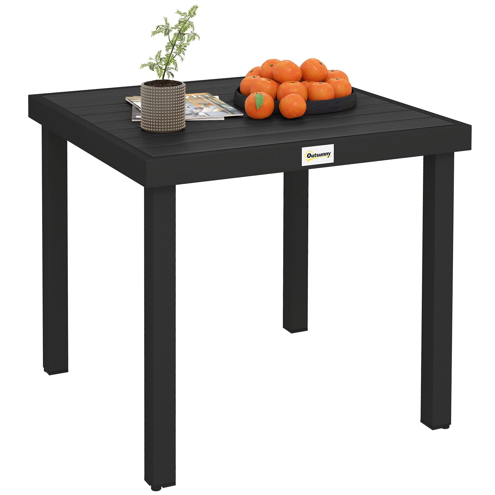 78 cm Garden Dining Table for 4 People, Square Outdoor Coffee End Side Table with Aluminium Legs, Black (Drop Shipping Only, Not for Amazon)
