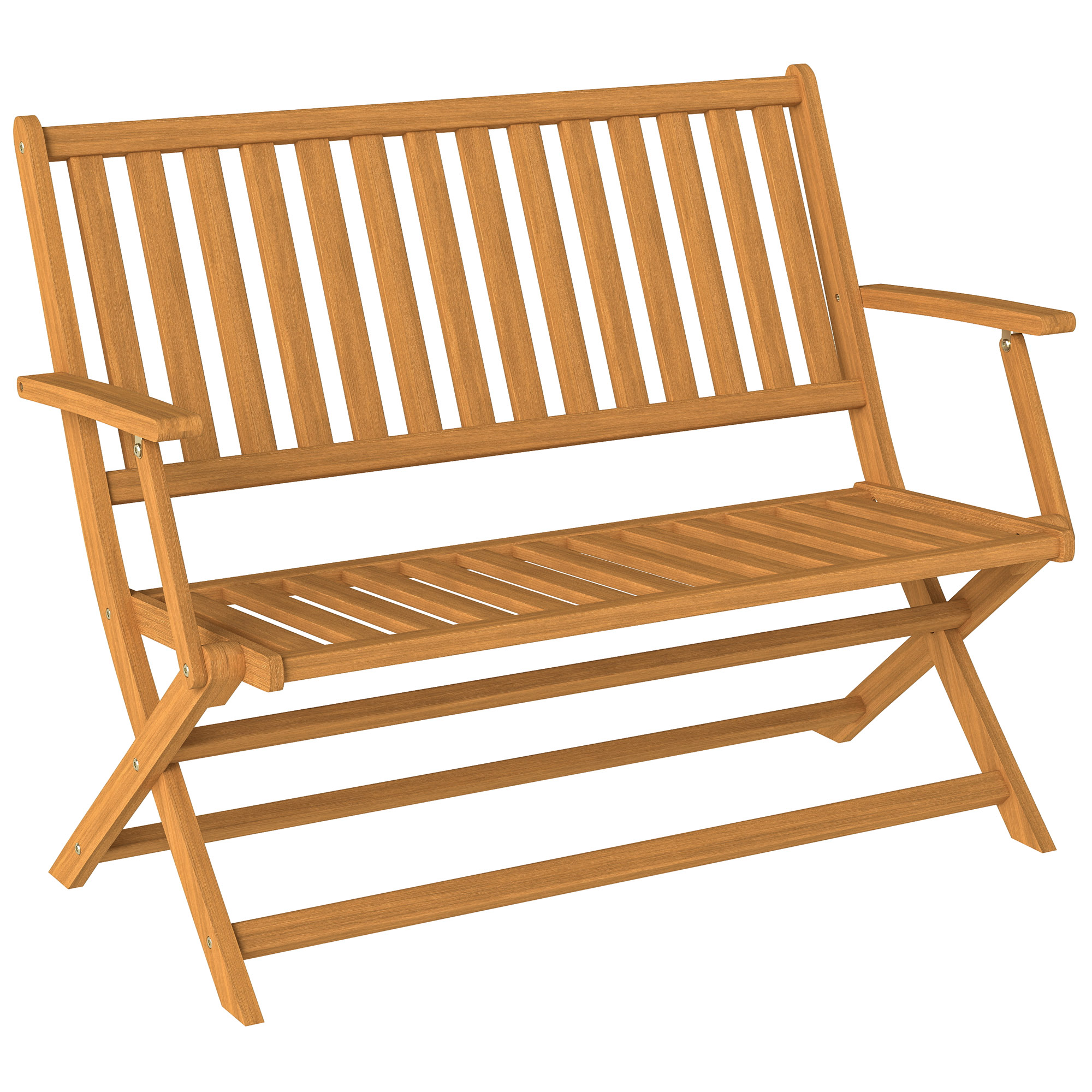 2-Person Foldable Wood Outdoor Bench with Backrest and Armrests for Garden, Porch, Park, Balcony, Teak (Drop Shipping Only, Not for Amazon)