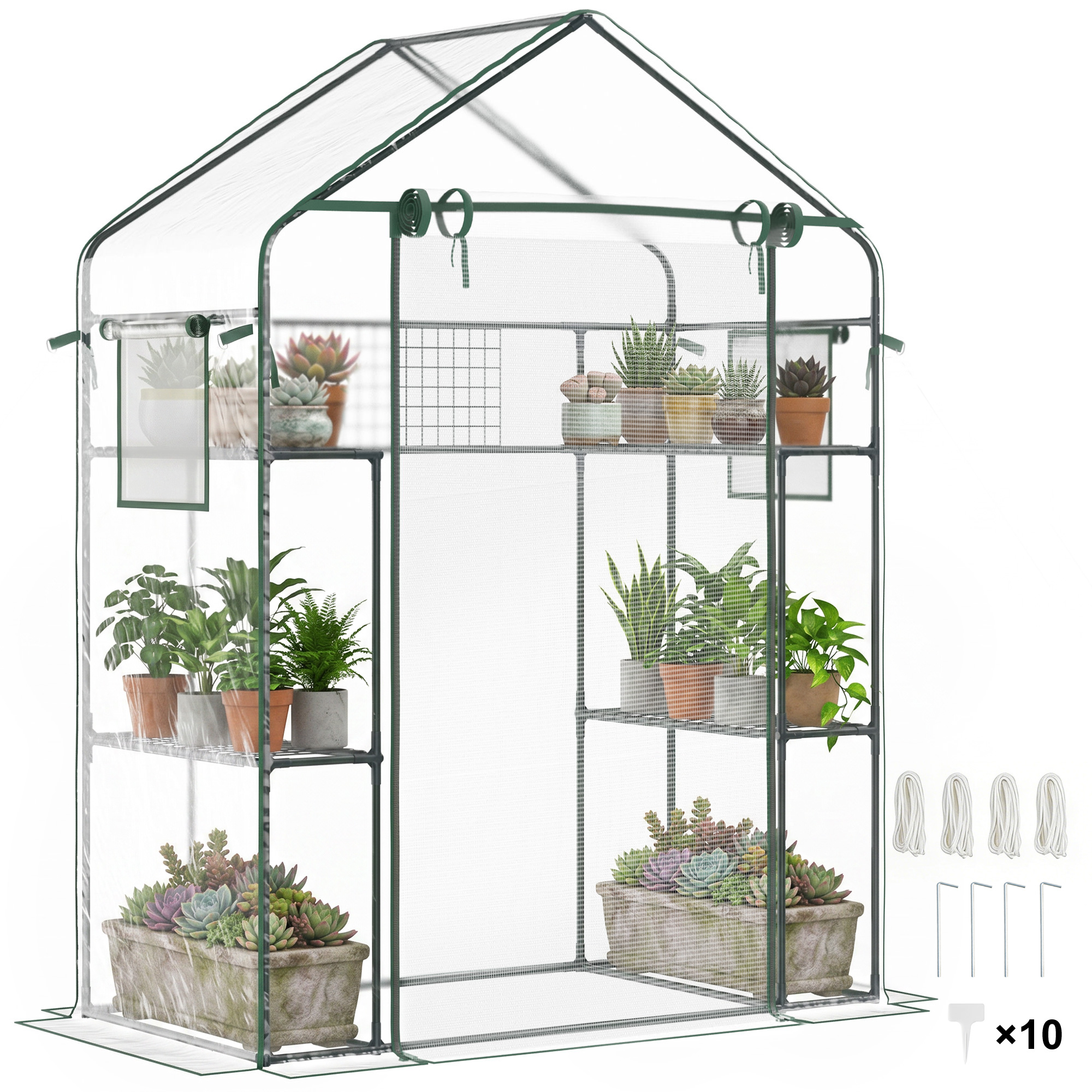 Outdoor Walk-in Mini Greenhouse with Mesh Door & Windows, Small Portable Garden Green House with 3 Tiers 6 Shelves, Trellis, & Plant Labels (Drop Shipping Only, Not for Amazon)