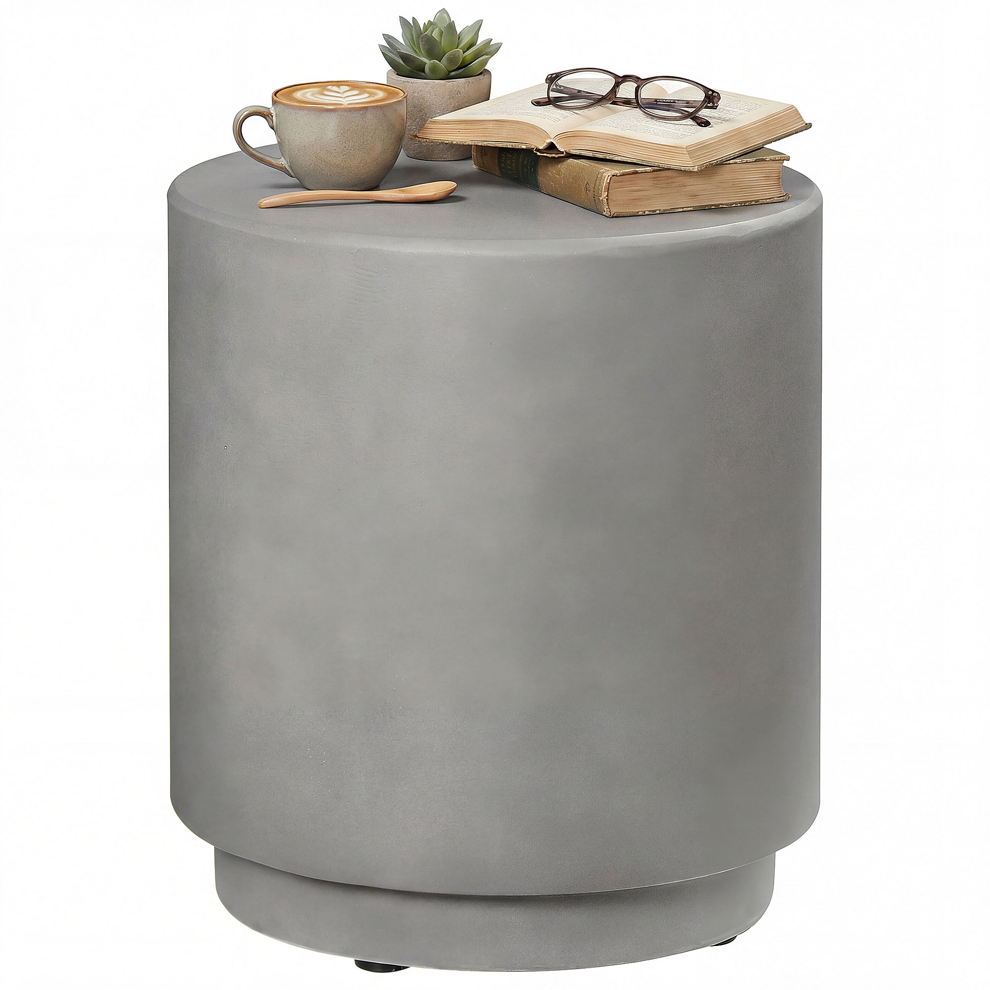 Lightweight Accent Table with Concrete Finish Round Side Table, Light Gray (Drop Shipping Only, Not for Amazon)
