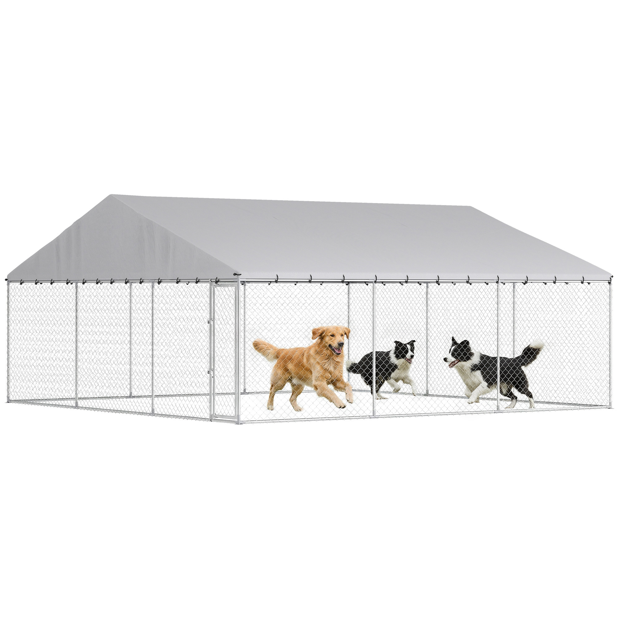 Heavy Duty Outdoor Dog Kennel with Waterproof Roof, Secure Latch, Chain Link Dog Run for Backyard, 19.7' x 19.7' x 8.9' (Drop Shipping Only, Not for Amazon)