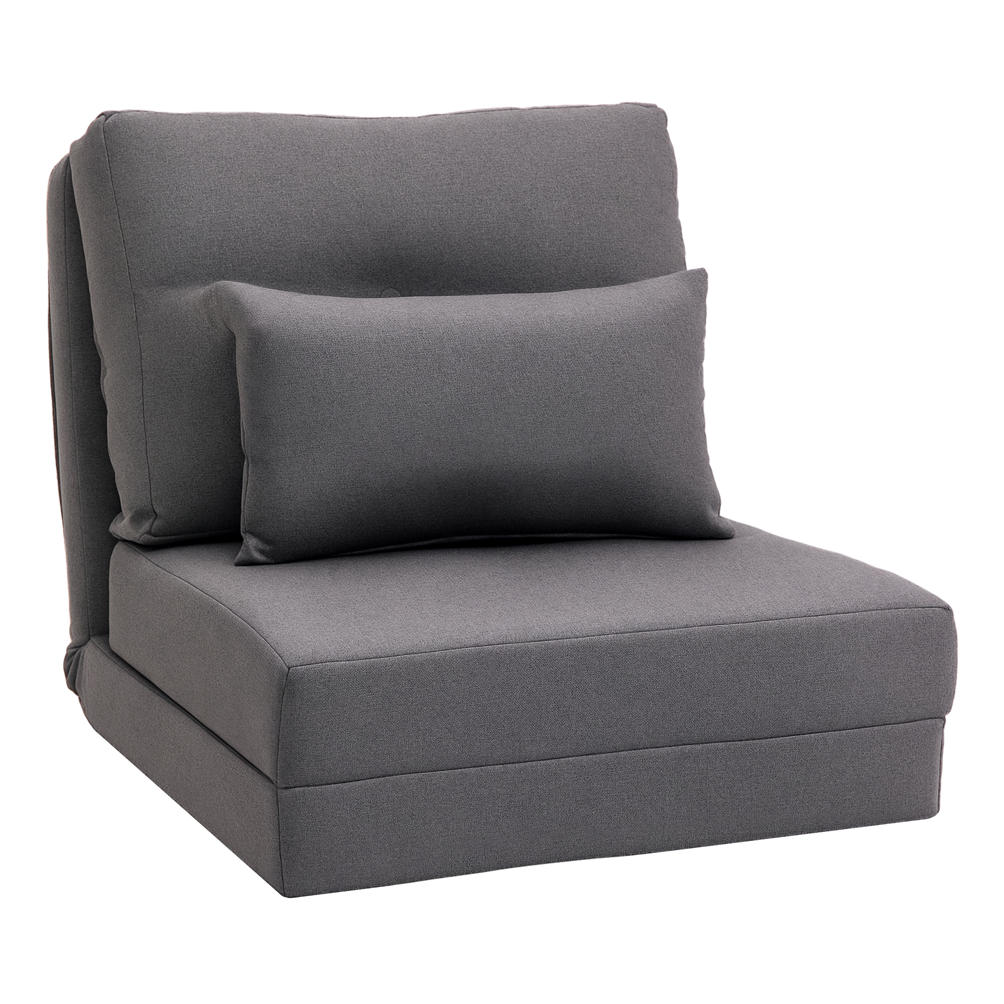Convertible Flip Chair, Floor Lazy Sofa, Folding Upholstered Couch Bed with Adjustable Backrest, Metal Frame and Pillows for Living Room Bedroom, Dark Grey (Drop Shipping Only, Not for Amazon)