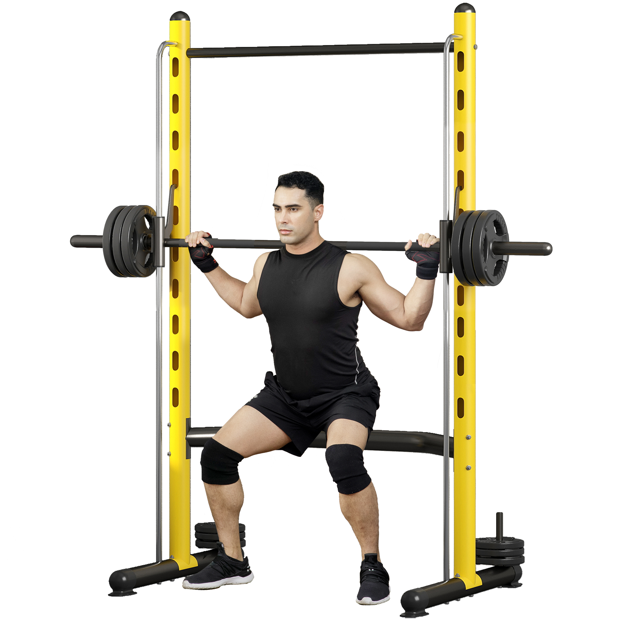 Soozier Squat Rack with Pull Up Bar and Barbell Bar Adjustable Bench Press Multi-Function Weight Lifting Half Rack, Yellow (Drop Shipping Only, Not for Amazon)