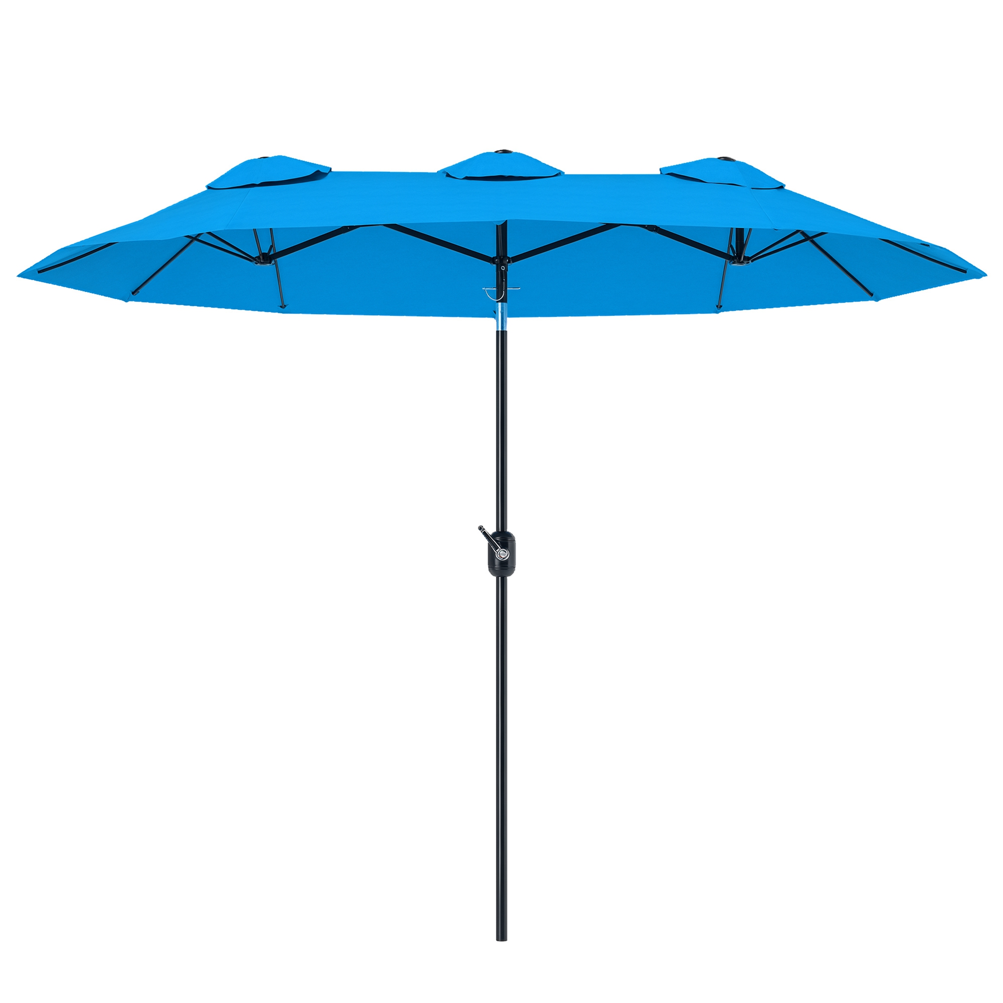 Double-sided Patio Umbrella, 9.5' Outdoor Umbrella with Push Button Tilt and Crank, 3 Air Vents and 12 Ribs, Cyan Blue (Drop Shipping Only, Not for Amazon)