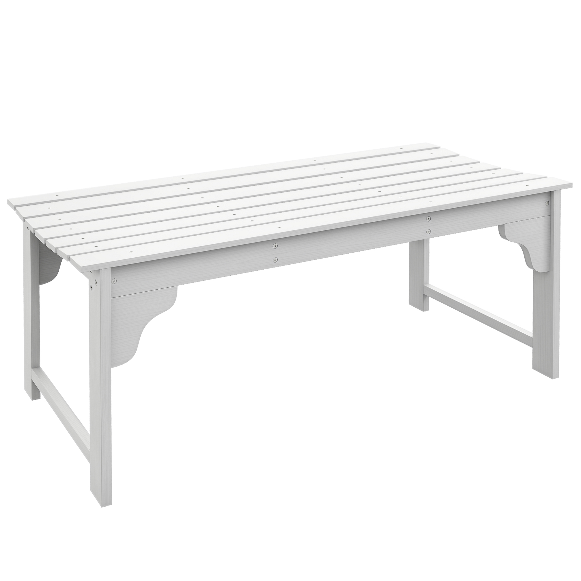 Slatted Wooden Garden Bench, Curved Seat Front Porch Bench, White (Drop Shipping Only, Not for Amazon)