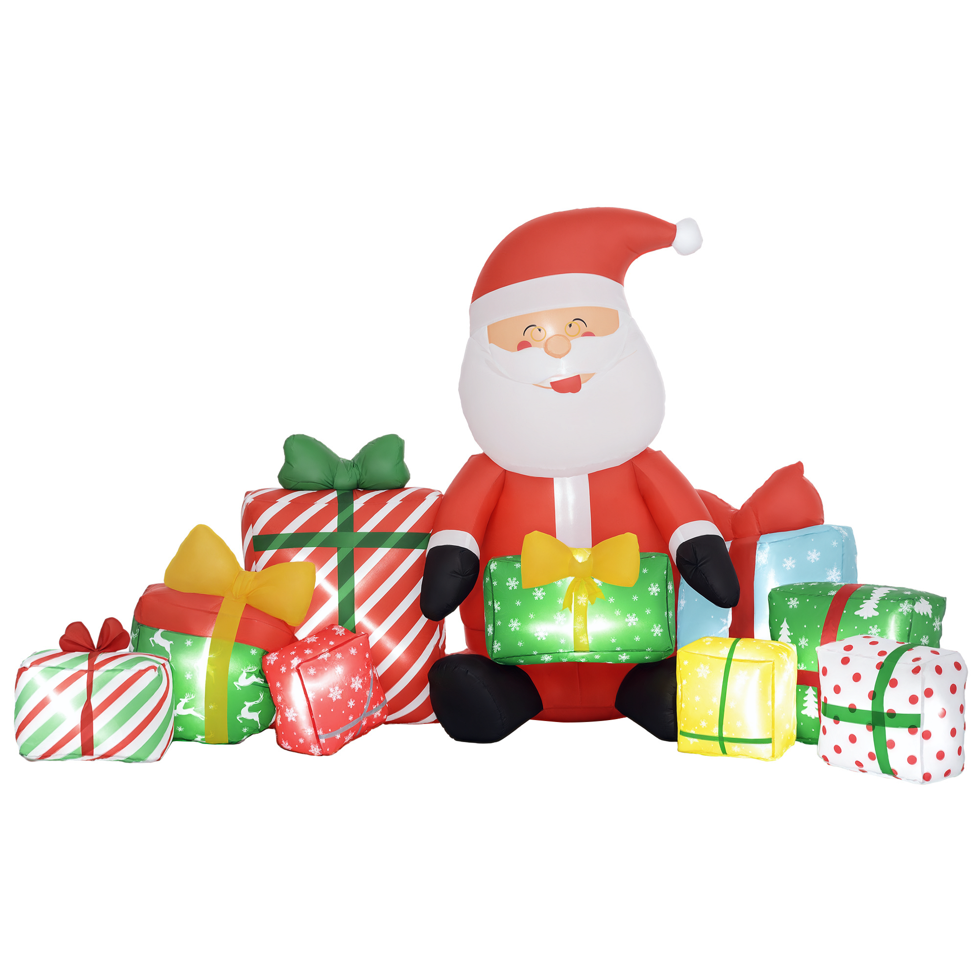 4.4' Inflatable Santa Claus and Gift Boxes w/ White LED Lights, Blow-Up Outdoor Display for Party (Drop Shipping Only, Not for Amazon)