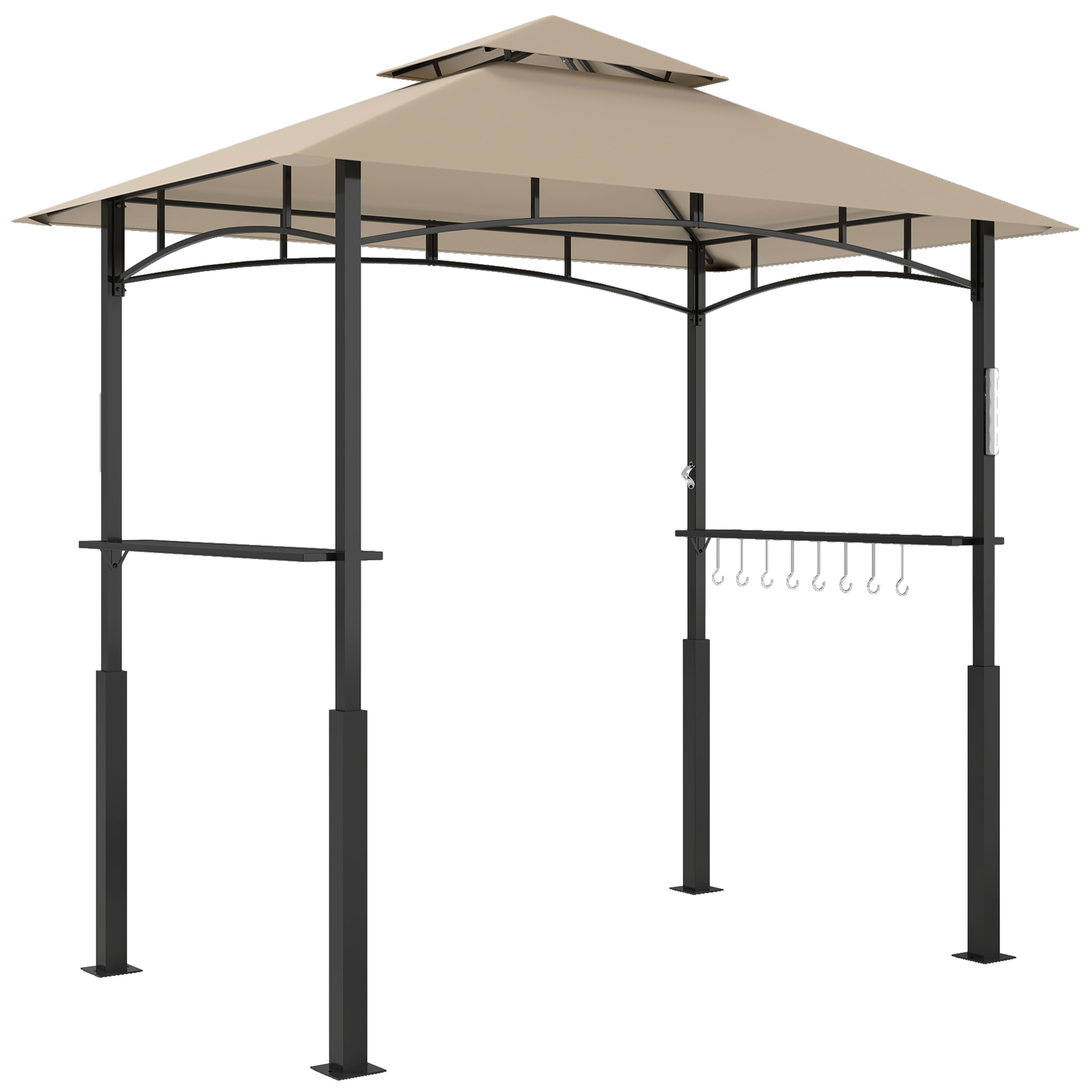 8' x 5' Outdoor Grill Gazebo, Barbecue Gazebo Shelter with LED Light, 2 Side Shelves, Hooks, Bottle Opener, Khaki (Drop Shipping Only, Not for Amazon)