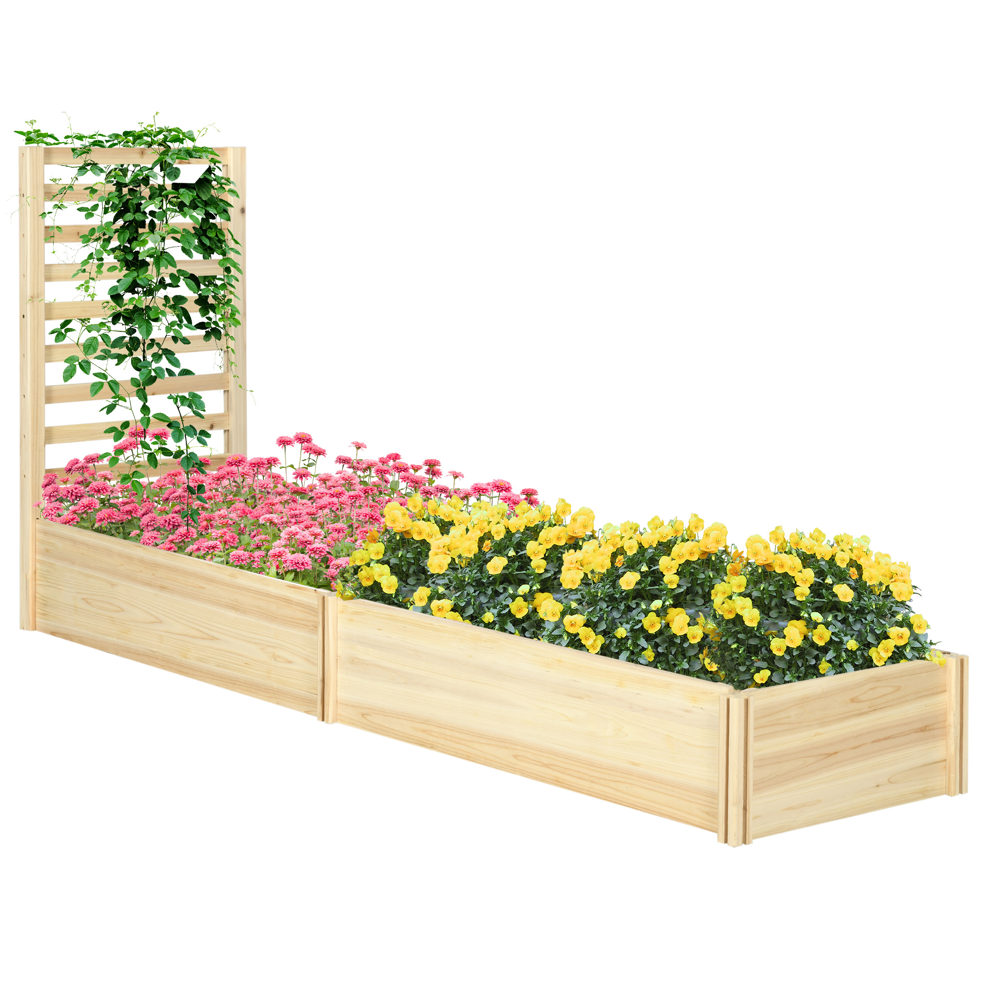 Wood Planter Box with Trellis for Climbing Plants, Raised Garden Bed for Outdoor Flowers Herbs, 91