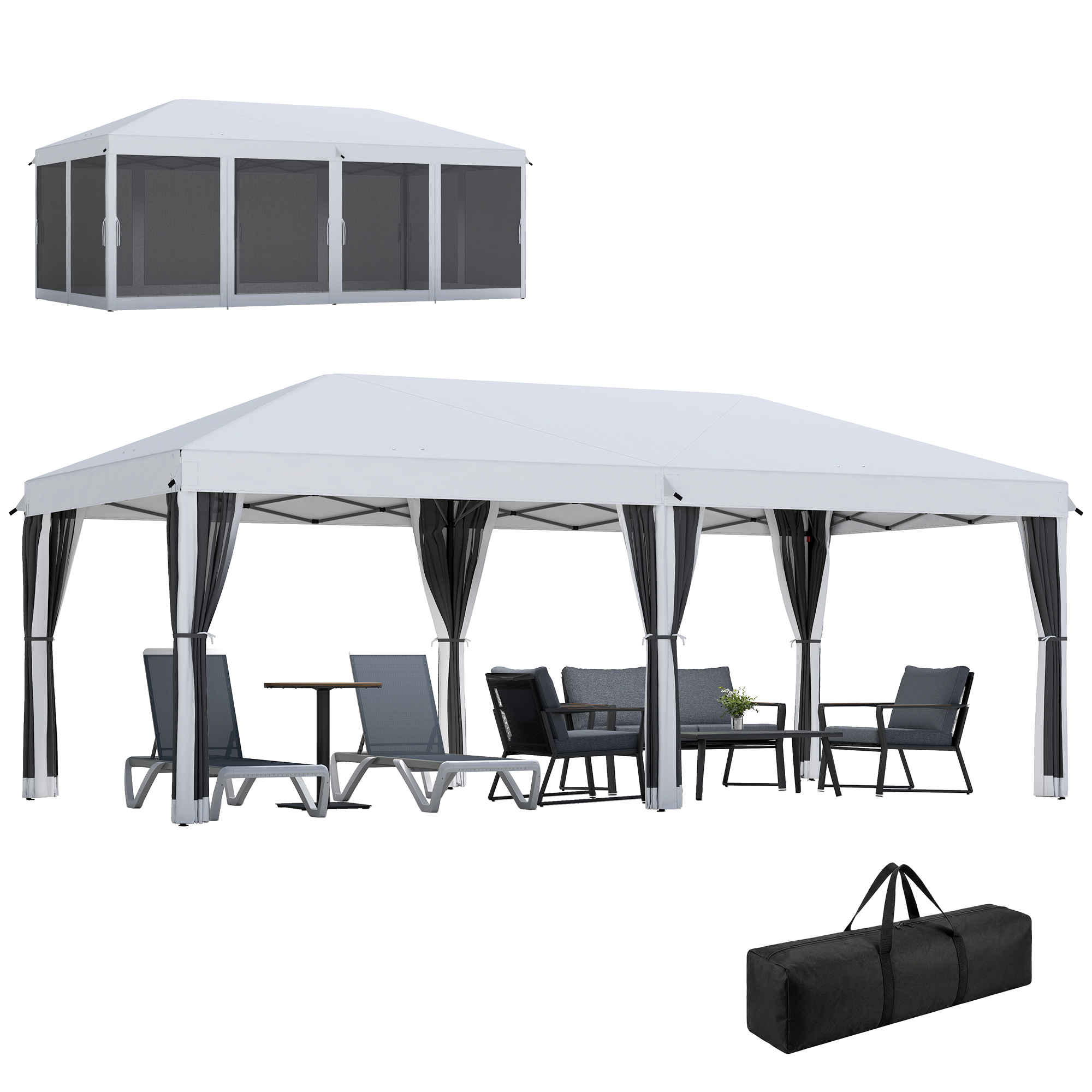 10' x 20' Pop Up Canopy Tent with Netting, Heavy Duty Instant Sun Shelter, Large Tents for Parties with Carry Bag for Outdoor, Garden, Patio, Beige (Drop Shipping Only, Not for Amazon)