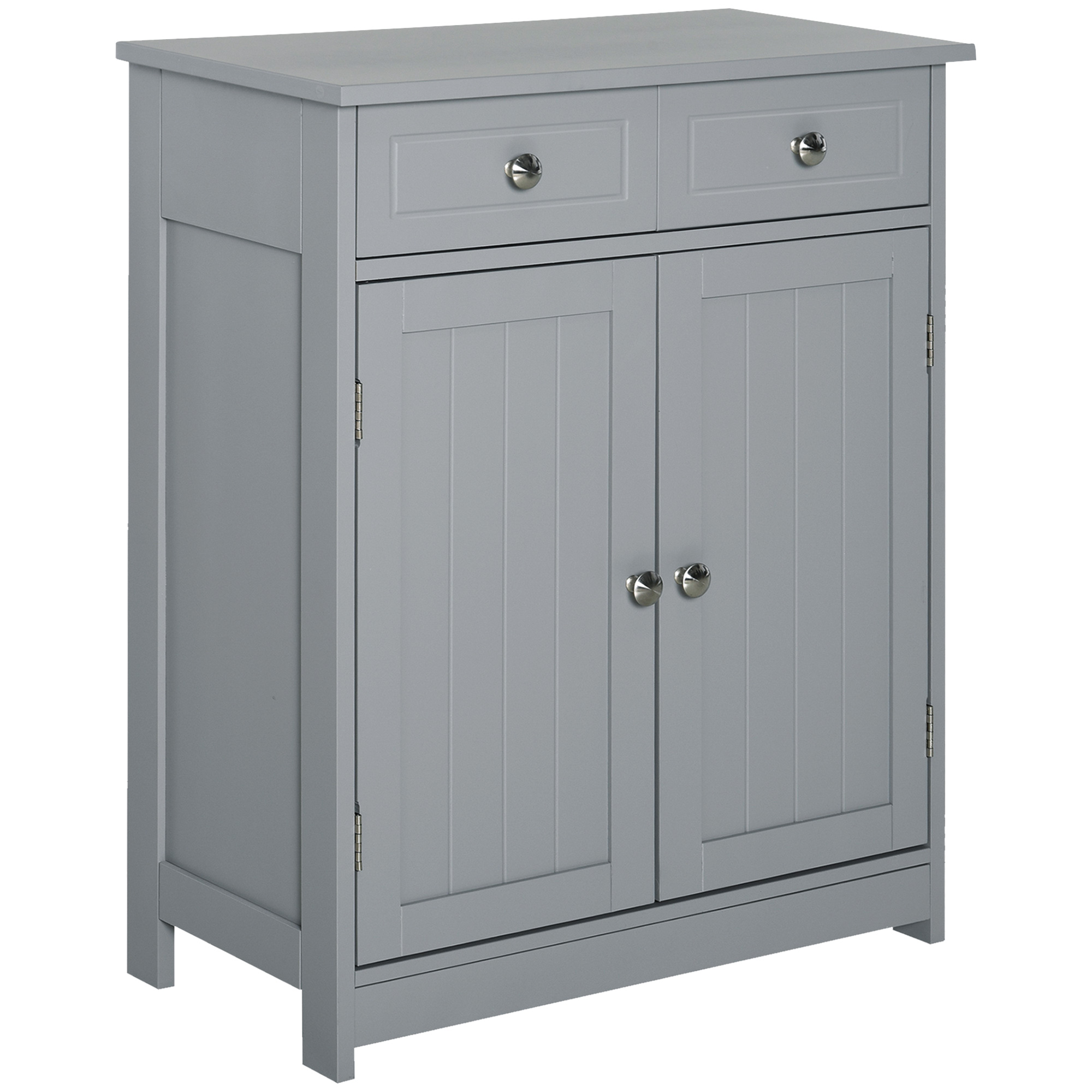Freestanding Bathroom Floor Cabinet, Wooden Bathroom Cabinet with 2 Doors, 2 Drawers and Adjustable Shelf, Gray (Drop Shipping Only, Not for Amazon)