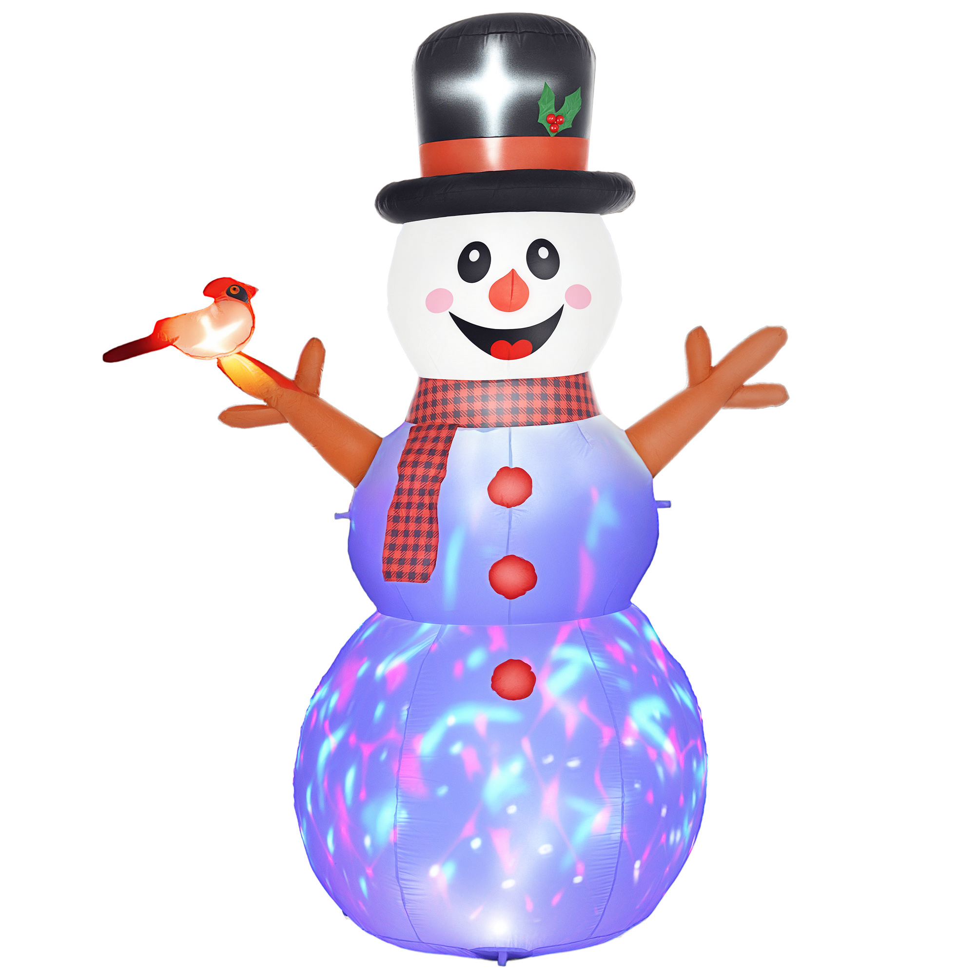 7.9' Inflatable Branch Hand Snowman w/ Rotating Colorful LED Light, Blow-Up Outdoor Display for Party (Drop Shipping Only, Not for Amazon)