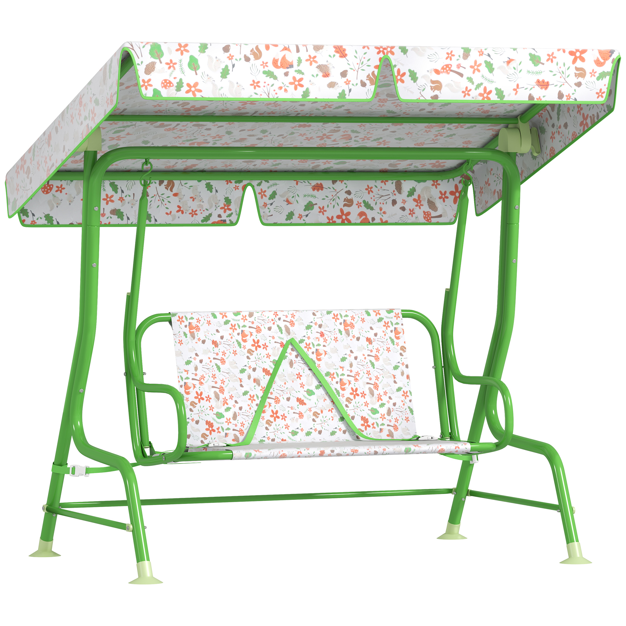 Kids Garden Swing Chair with Adjustable Canopy, Safety Belt, 2 Seater Hammock Swing Bench for Patio, Porch, Green (Drop Shipping Only, Not for Amazon)