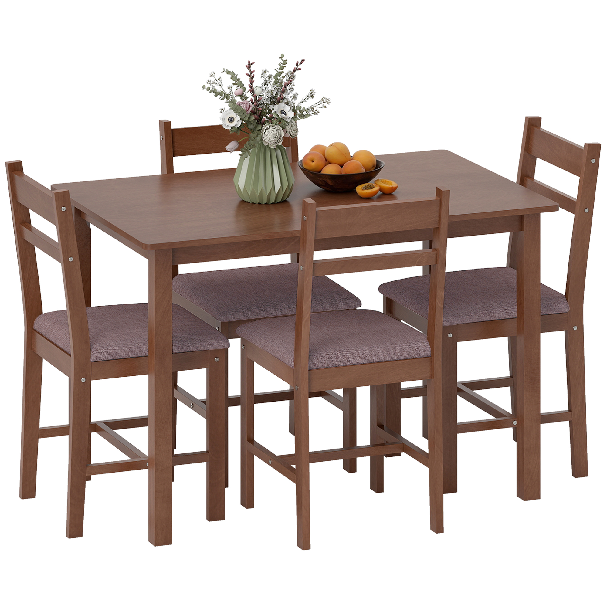 5-Piece Solid Wood Dining Table Set for 4, Farmhouse Kitchen Table with Upholstered Chairs for Dining Room, Light Brown (Drop Shipping Only, Not for Amazon)