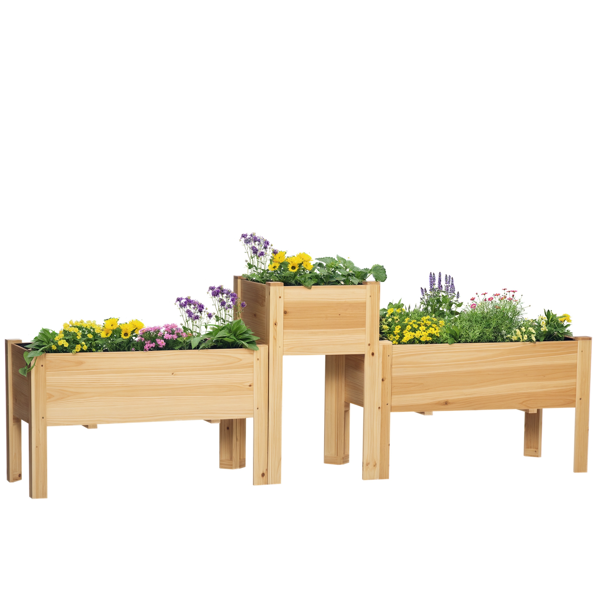 Raised Garden Bed Set of 3, Wooden Elevated Planter Box with Legs and Bed Liner, for Backyard and Patio to Grow Vegetables, Herbs, and Flowers, Natural (Drop Shipping Only, Not for Amazon)