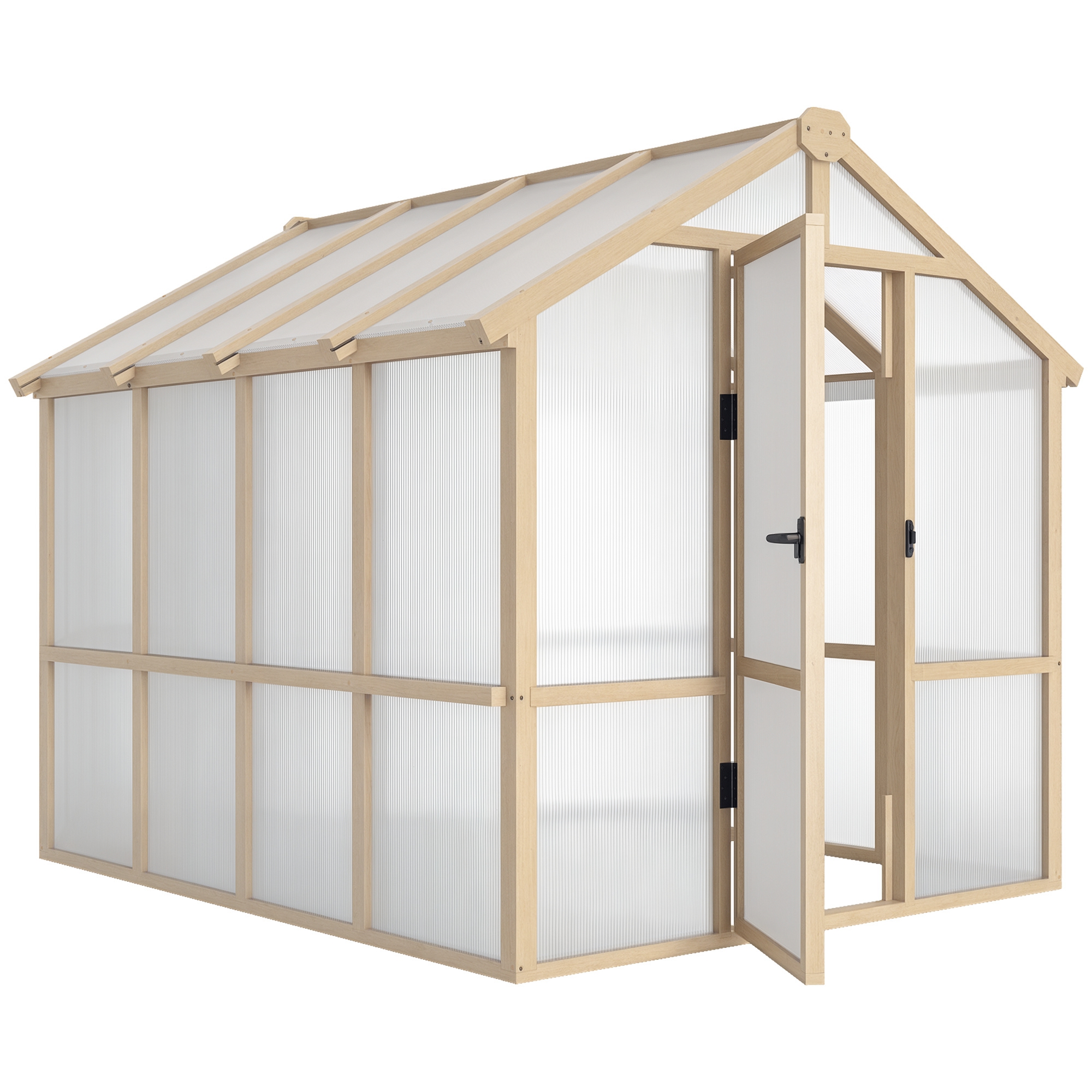 6.6 x 8 ft. Polycarbonate Greenhouse Wooden Walk-in Greenhouse Kit with Thickened Panels, Roof Vent, and Lockable Door (Drop Shipping Only, Not for Amazon)