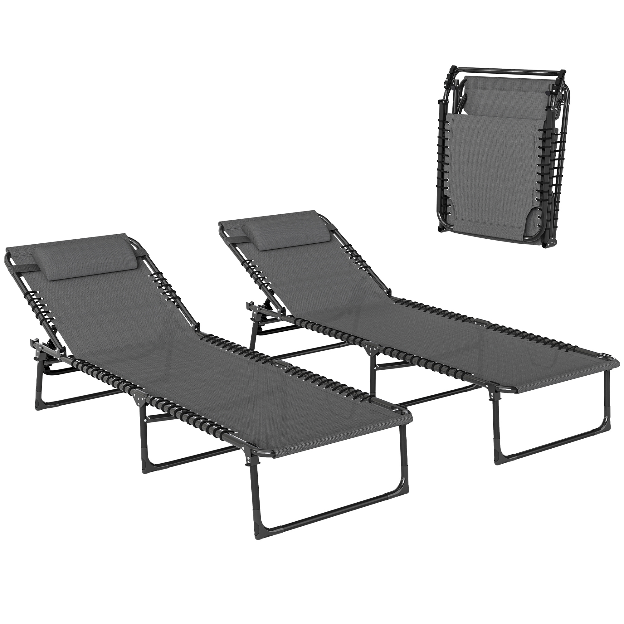 Set of Two Folding Sun Loungers, with Four-Position Backs - Cream (Drop Shipping Only, Not for Amazon)
