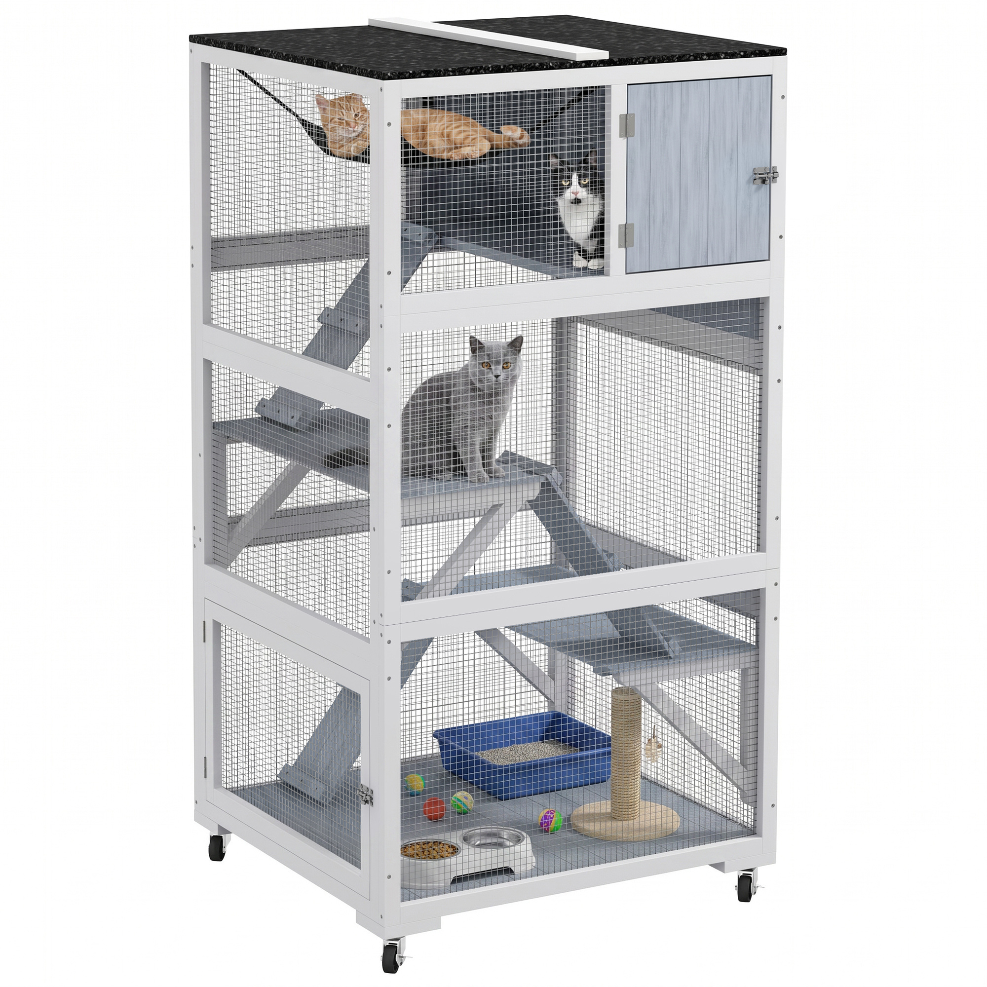 Catio, Outdoor Cat Enclosure House on Wheels with Hammock, Gray (Drop Shipping Only, Not for Amazon)